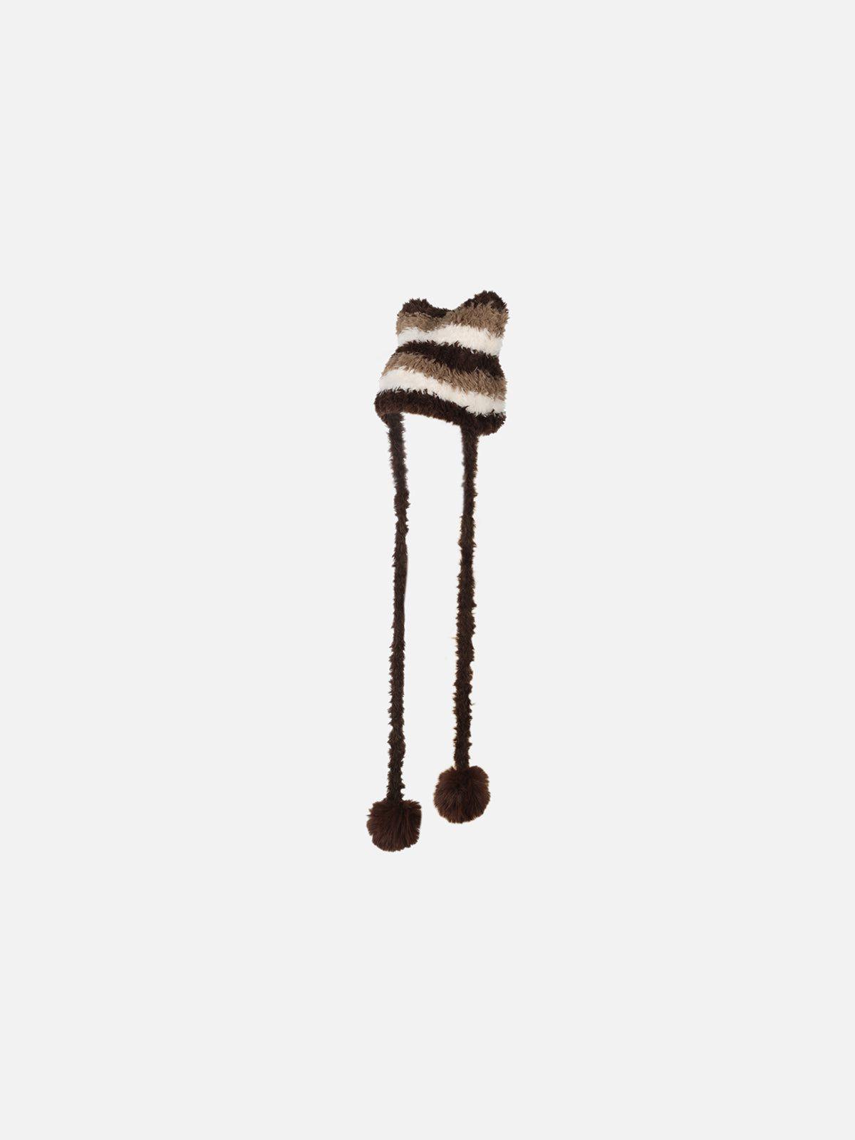 Stripe Plush Beanie Female Product Image