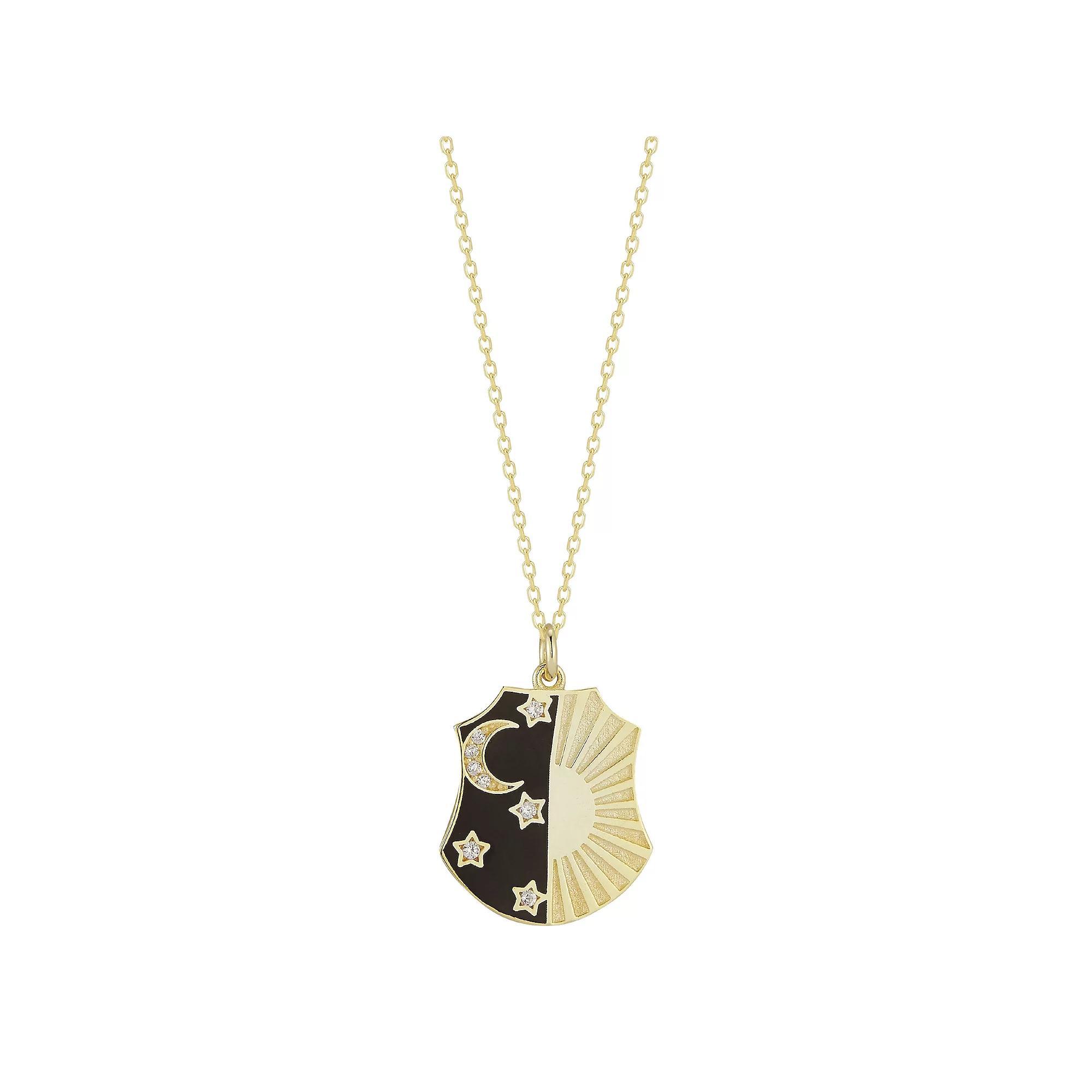 Sunkissed Sterling 14k Gold Over Silver Cubic Zirconia Celestial Shield Necklace, Women's, Size: 18", Gold Tone Product Image