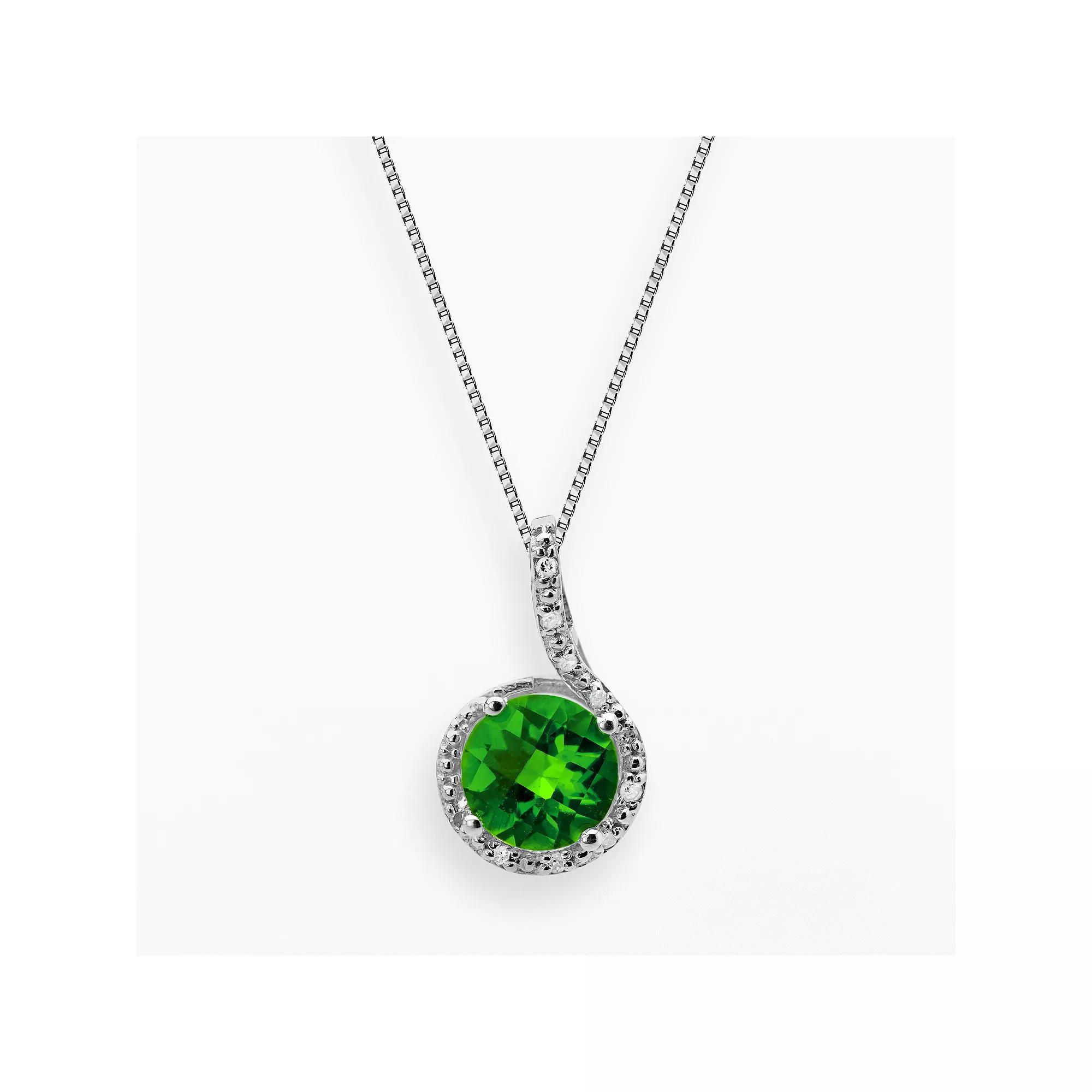 Gemminded Sterling Silver Lab-Created Emerald and Diamond Accent Pendant, Women's, Size: 18", Green Product Image