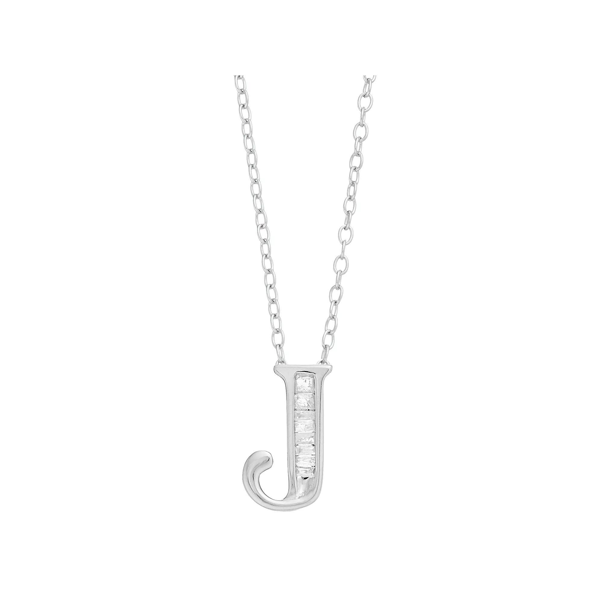 Sterling Silver Baguette Diamond Initial Pendant Necklace, Women's, Size: 18" Product Image