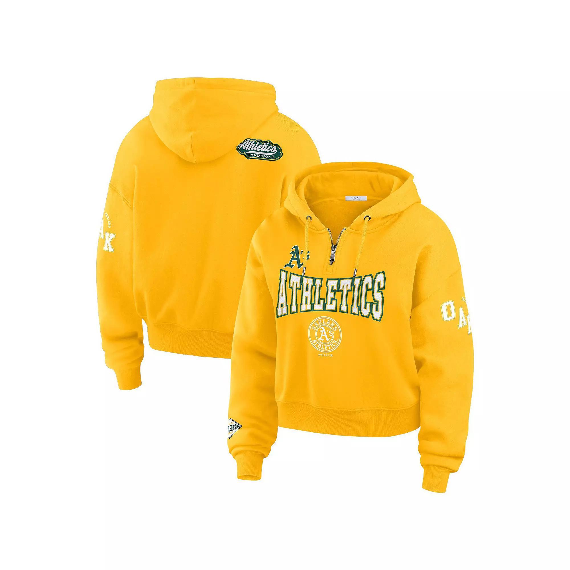 Women's WEAR by Erin Andrews Gold Oakland Athletics  Patch Quarter-Zip Hoodie, Size: Small Product Image