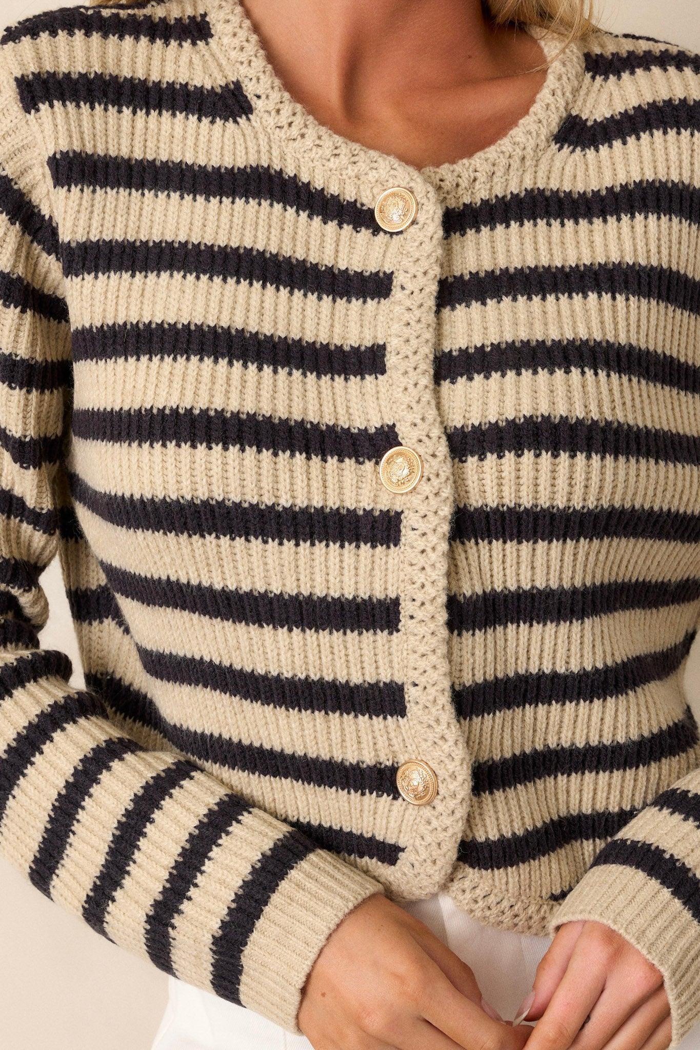 Passing Glances Tan Stripe Button Front Cardigan Product Image