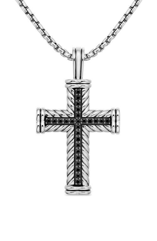 David Yurman Mens Chevron Cross Pendant in Sterling Silver with Black Diamonds, 33.5mm Product Image