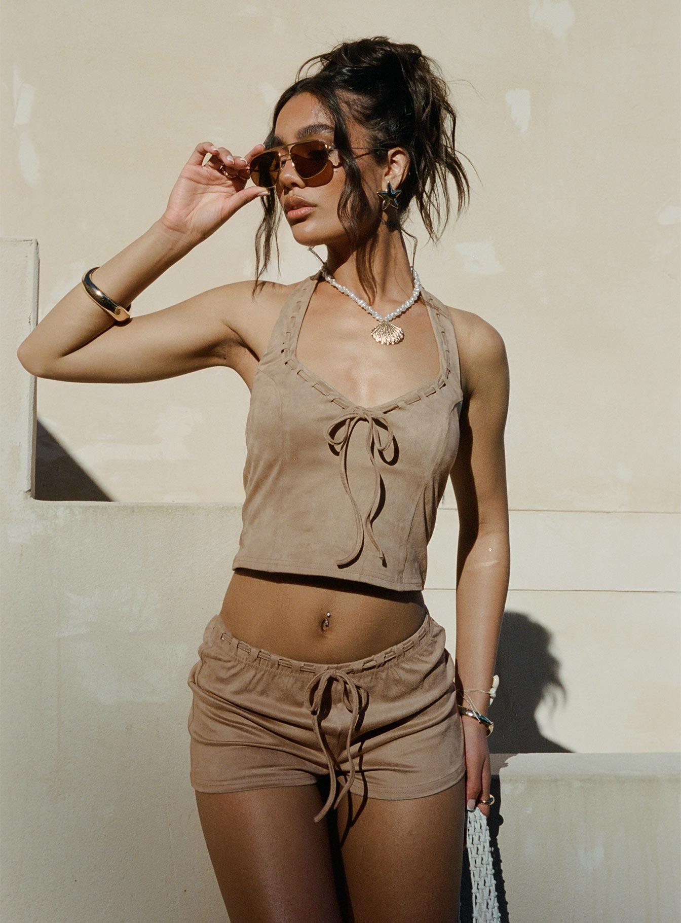 Eternal Youth Faux Suede Short Taupe Product Image