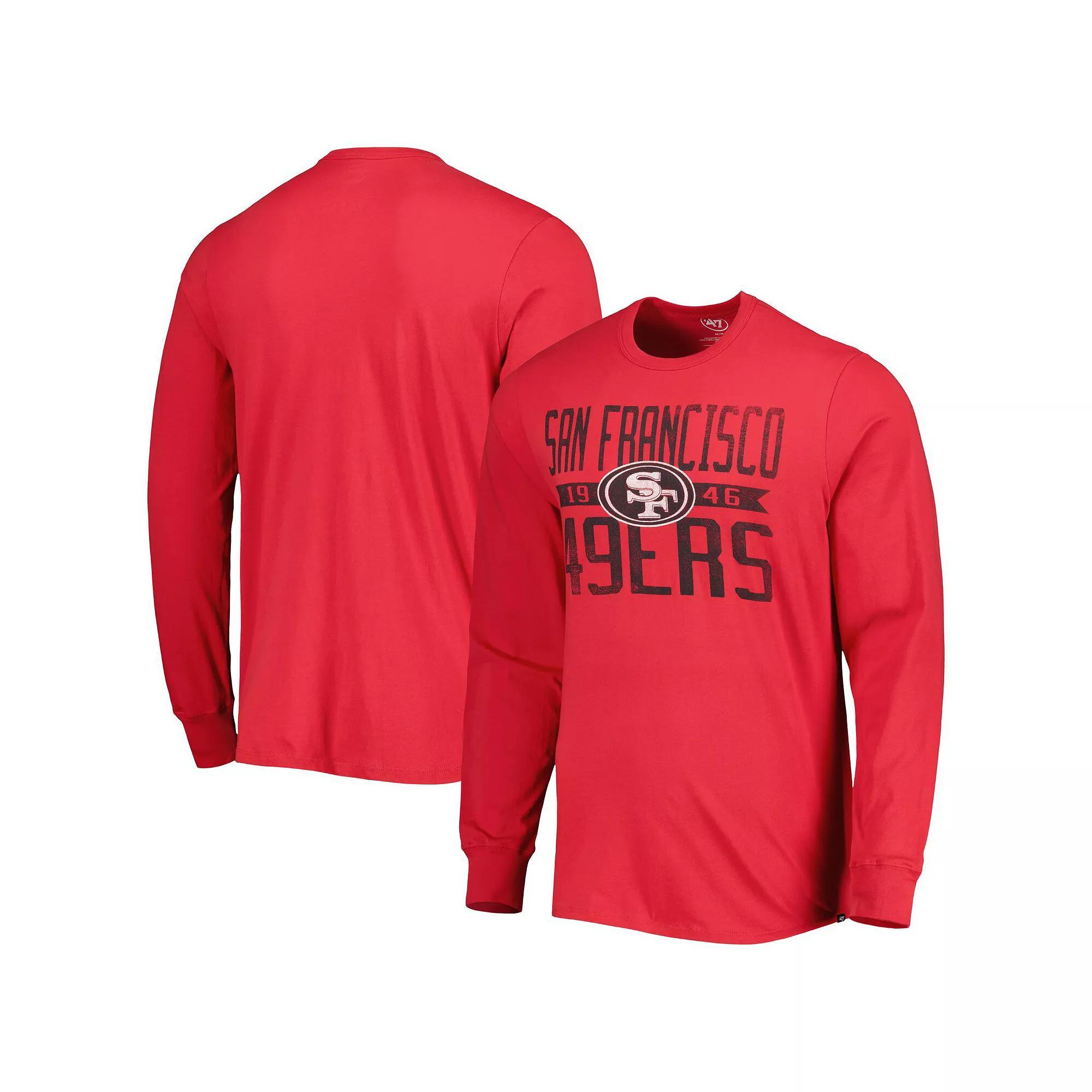 Men's '47 Scarlet San Francisco 49ers Brand Wide Out Franklin Long Sleeve T-Shirt, Size: 2XL, Red Product Image