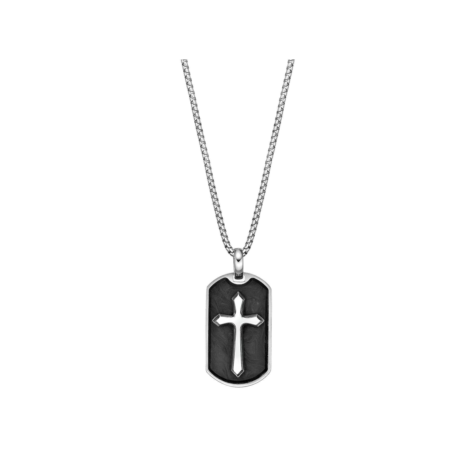 Men's LYNX Stainless Steel & Forged Carbon Biber Dog Tag Pendant Necklace, Size: 24" Product Image