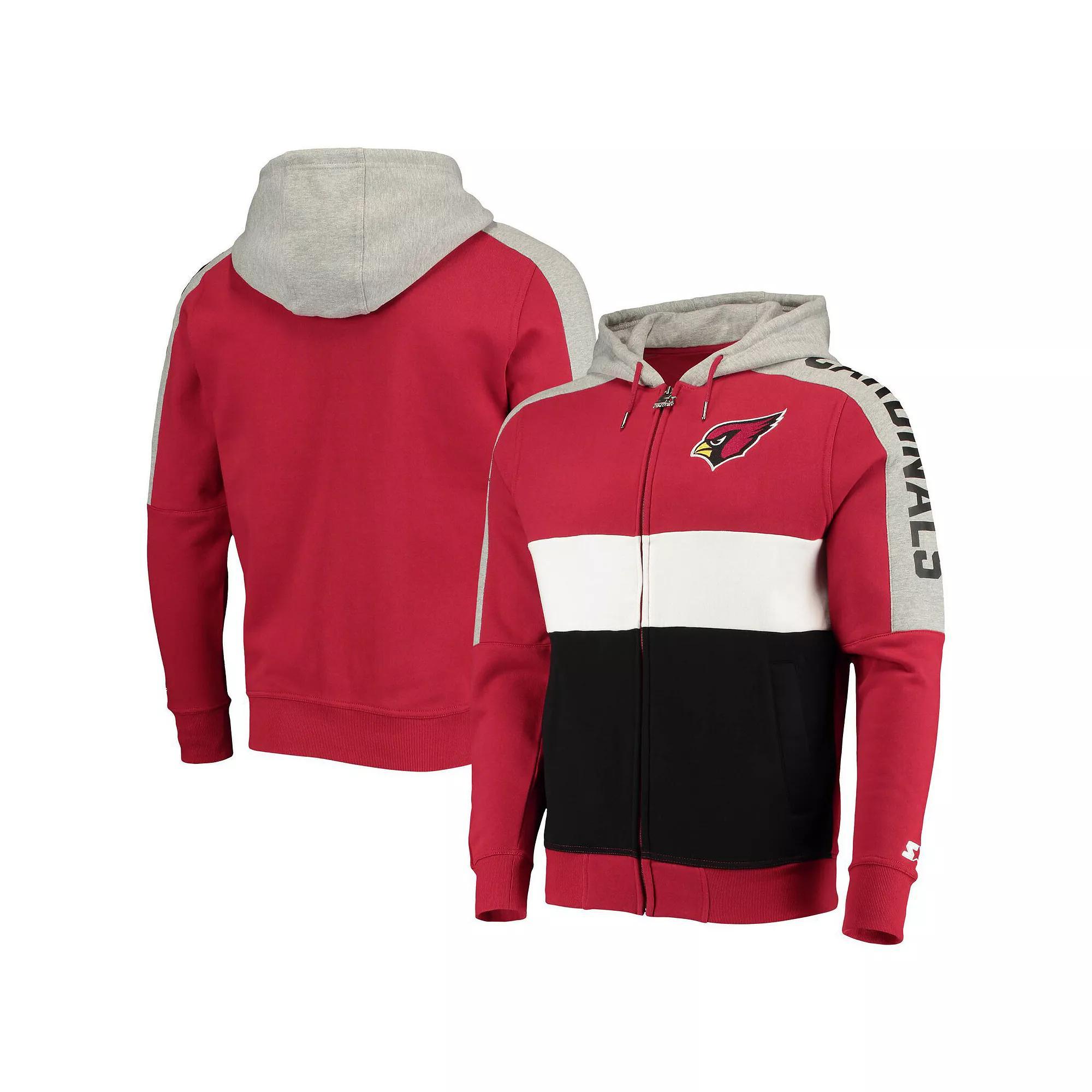 Men's Starter Cardinal/Black Arizona Cardinals Playoffs Color Block Full-Zip Hoodie, Size: 2XL, Red Product Image