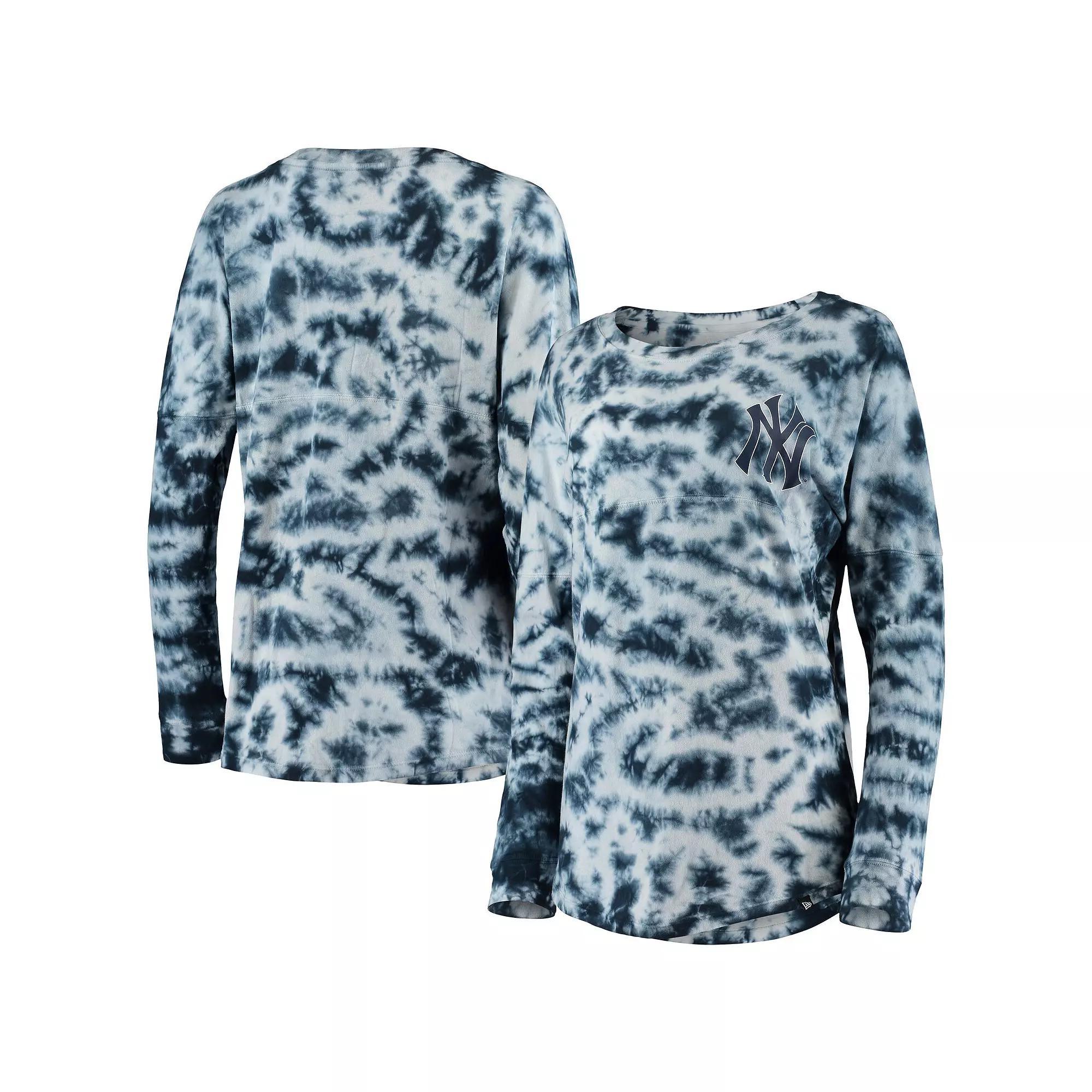 Womens New Era New York Yankees Tie-Dye Long Sleeve T-Shirt Blue Product Image