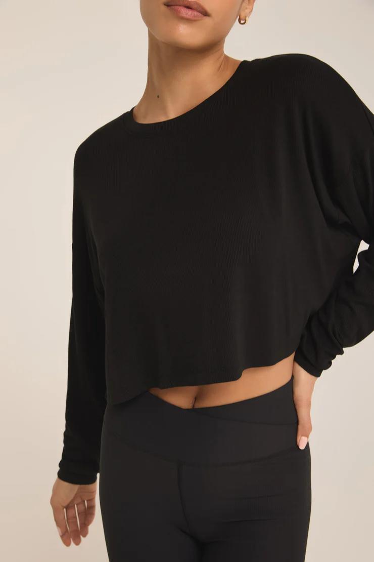 Layer On Rib Long Sleeve Top - Black Product Image