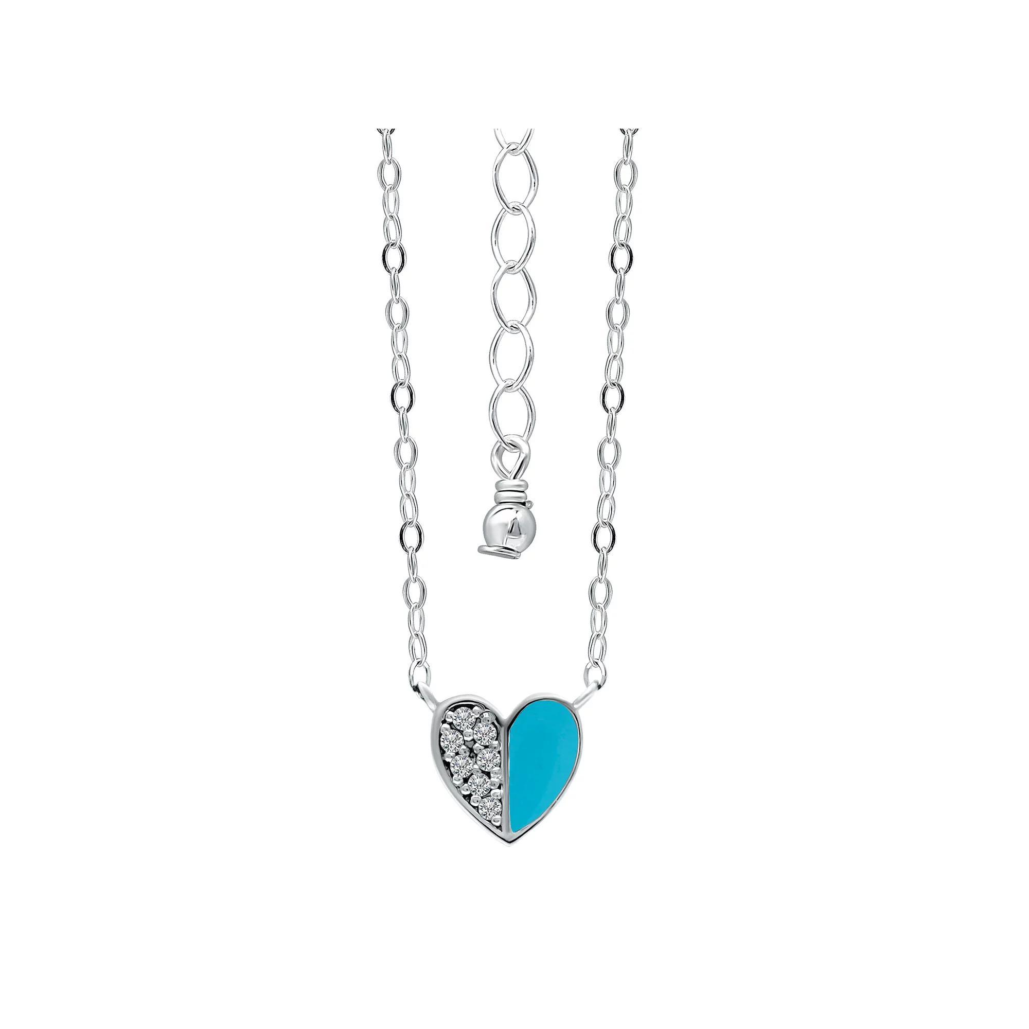 Aleure Precioso Sterling Silver Enamel & Cubic Zirconia Flower Necklace, Women's, Size: 16", Blue Product Image