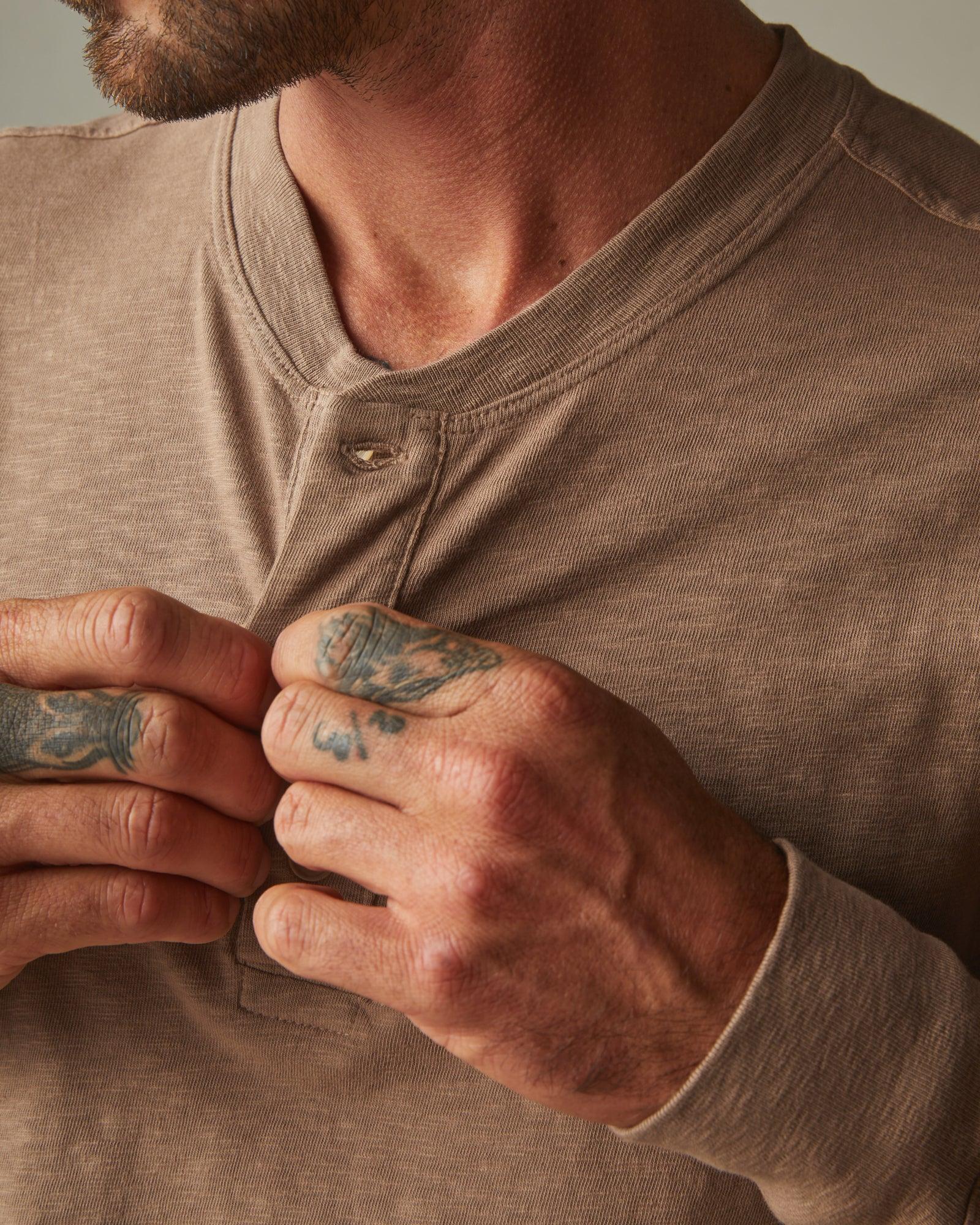 Men's Premium Slub Long Sleeve Henley - Pine Bark Male Product Image