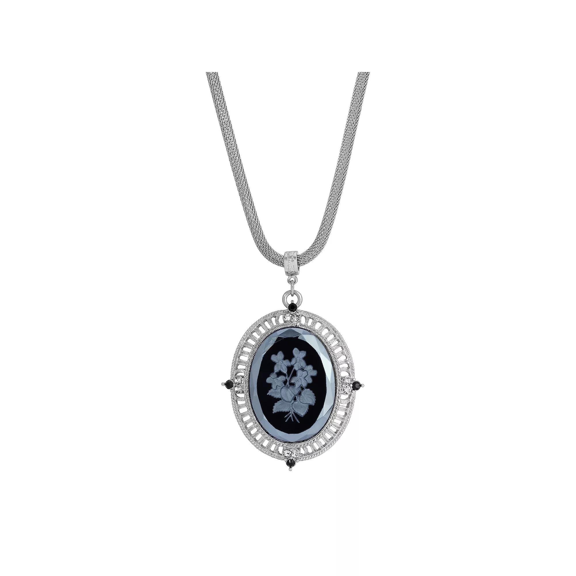 1928 Silver Tone Floral Pendant Necklace, Women's, Size: 25, Black Product Image