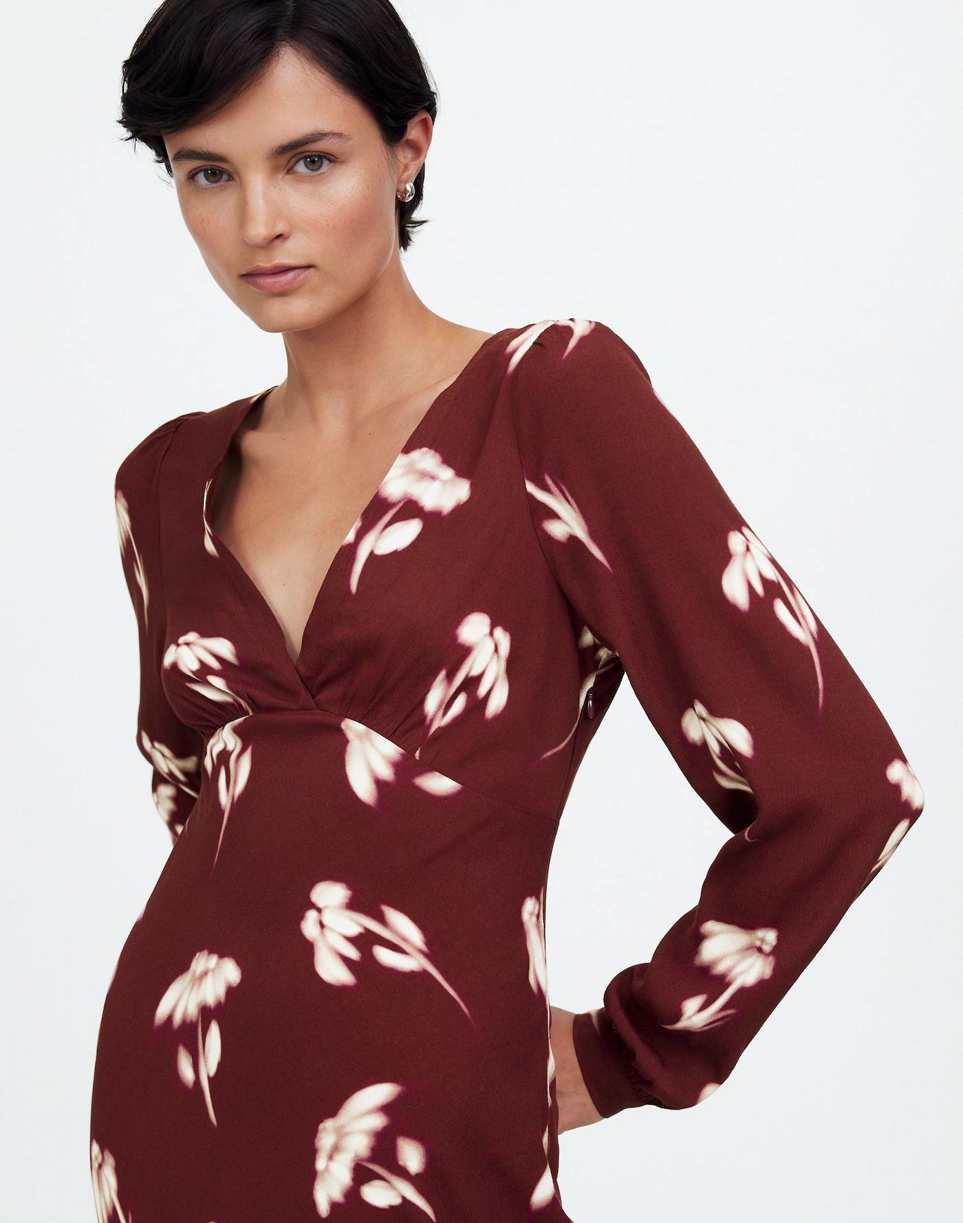 V-Neck Cuff-Sleeve Maxi Dress in Floral Product Image