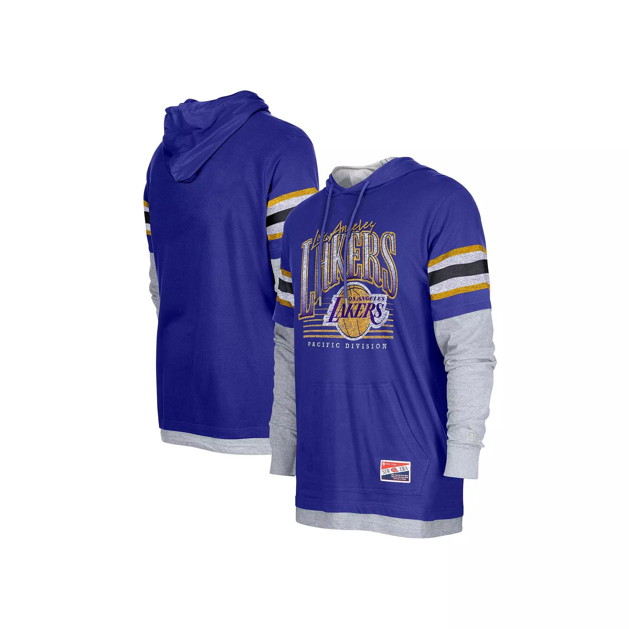 Men's New Era Purple Los Angeles Lakers Layered Long Sleeve Hoodie T-Shirt, Size: Medium Product Image
