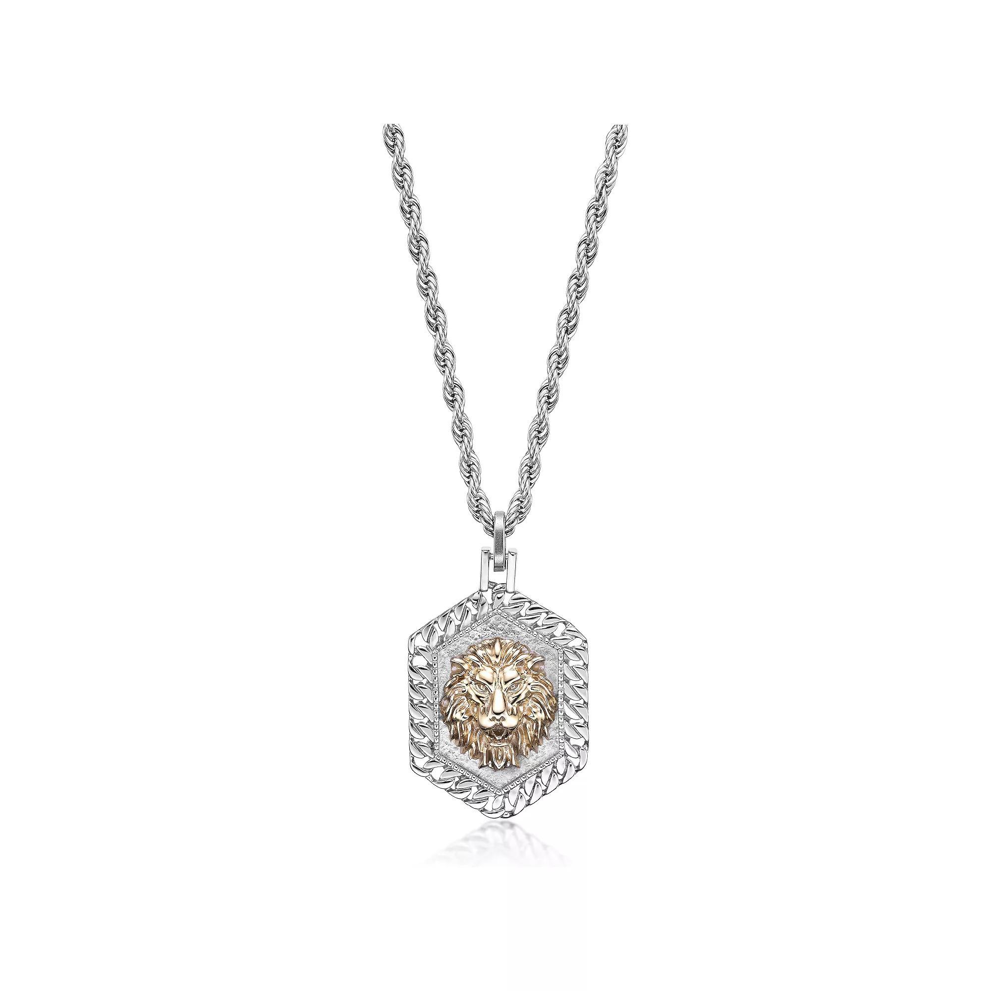 Men's LYNX Stainless Steel Rope Chain Lion Pendant Necklace, Size: 24", Two Tone Product Image