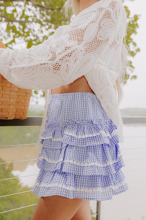 Countryside Charm High Waist Gingham Mini Skirt in Sky Blue Product Image
