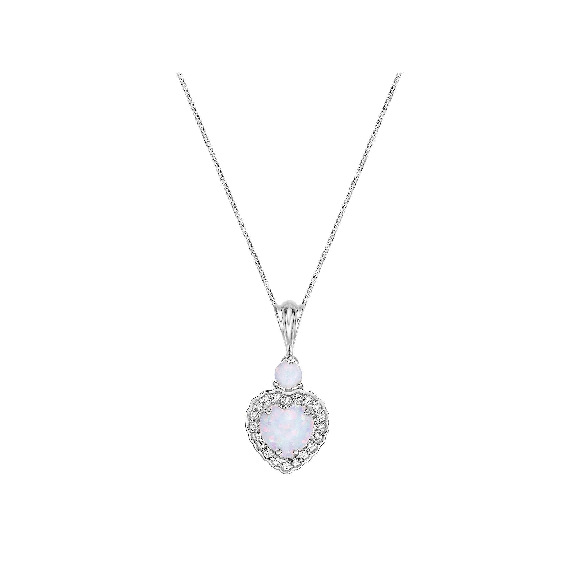 Gemminded Sterling Silver Lab-Created Opal & Lab-Created White Sapphire Pendant, Women's, Size: 18" Product Image