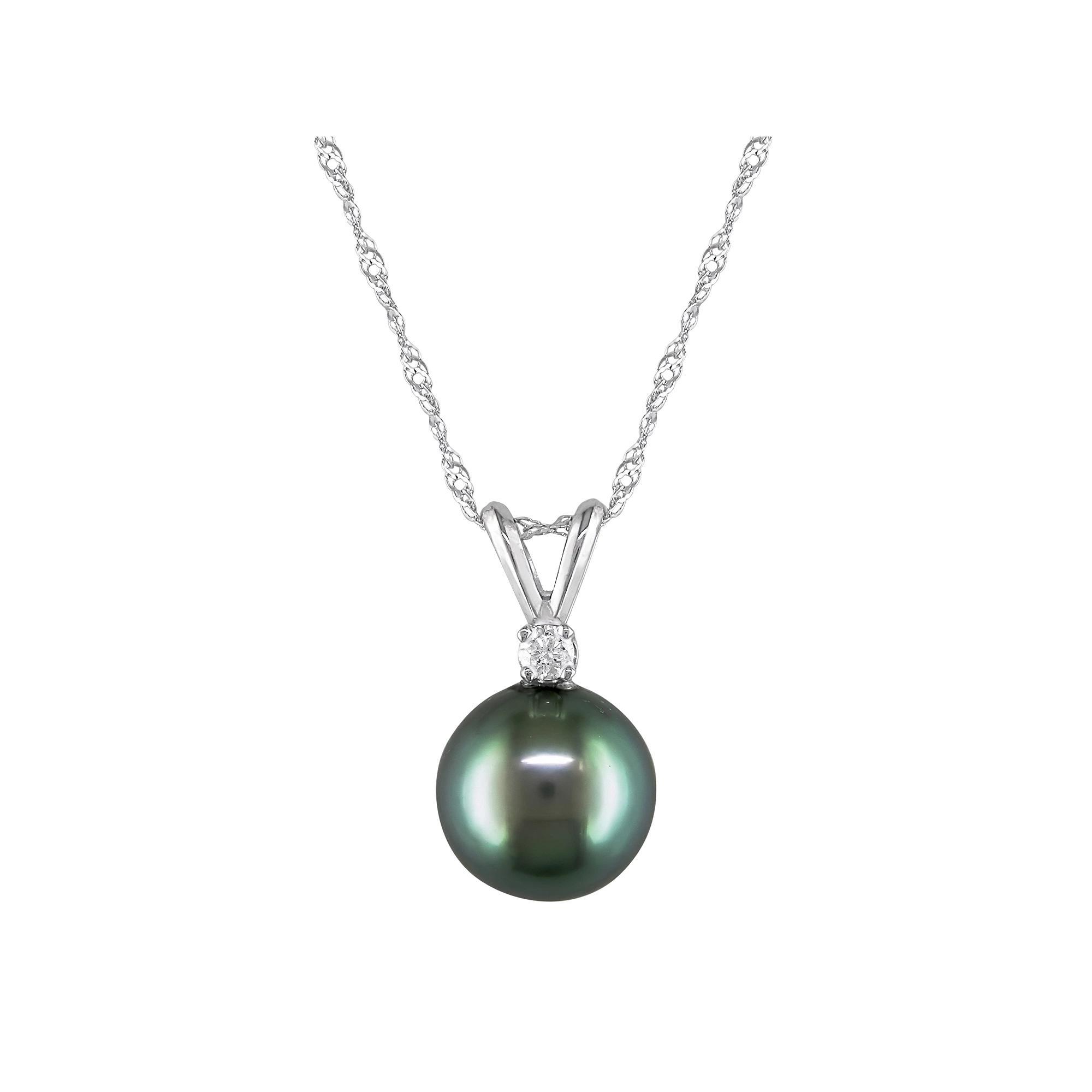 Stella Grace 14k White Gold Tahitian Cultured Pearl & Diamond Accent Pendant Necklace, Women's, Size: 17", Black Product Image