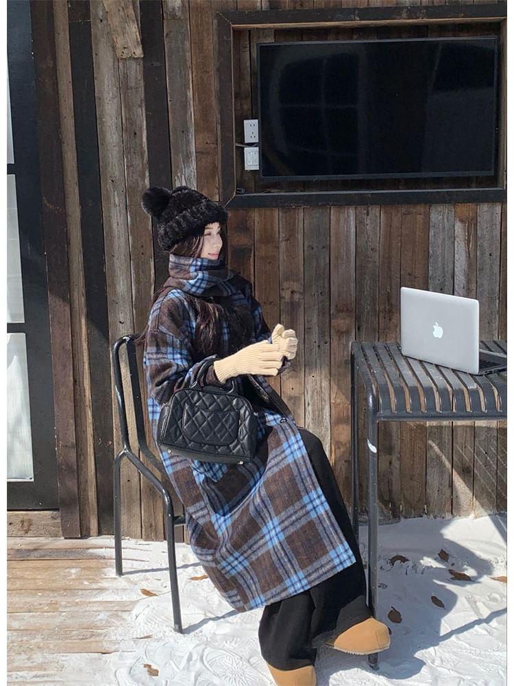 Plaid Midi Single-Breasted Coat Product Image
