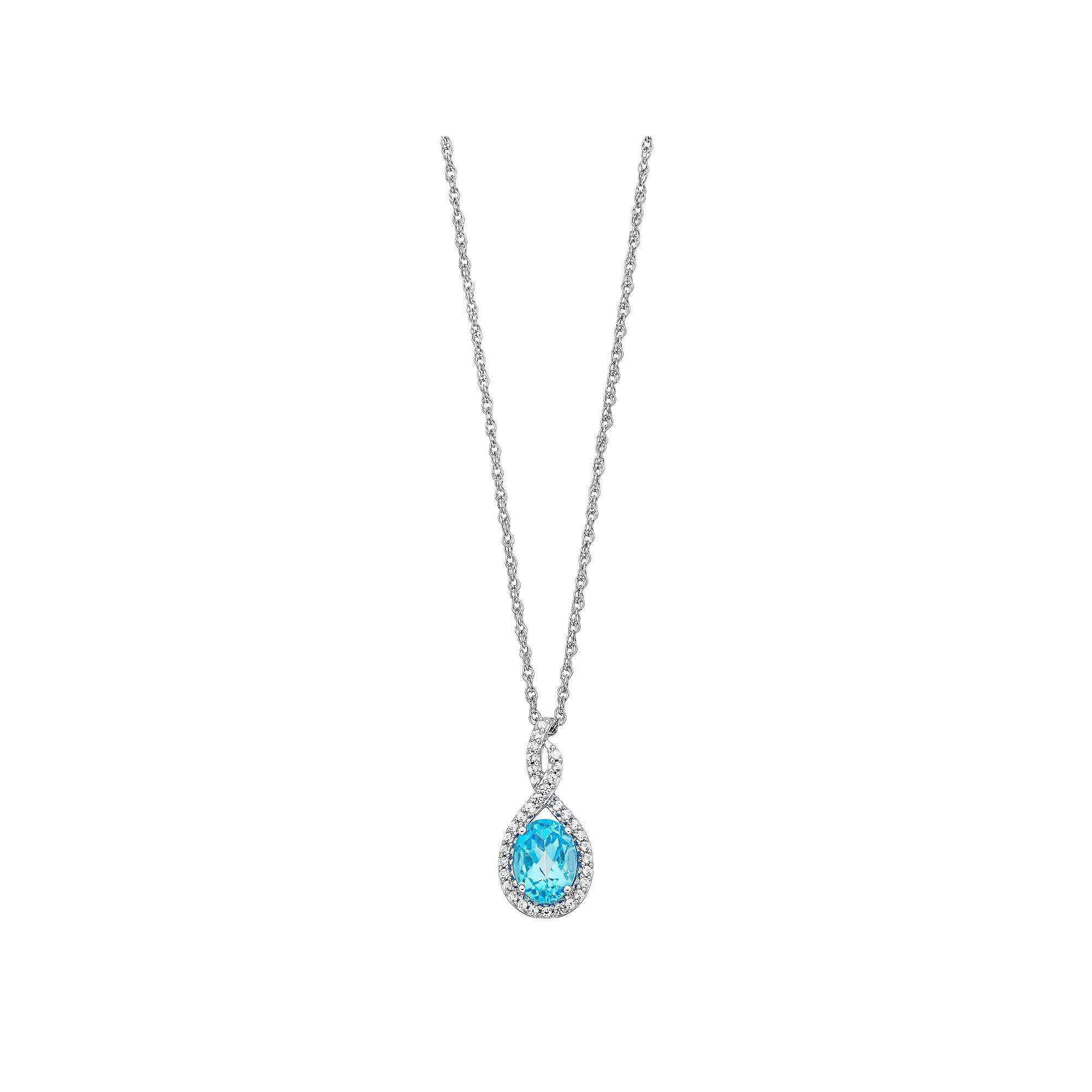 Sterling Silver Swiss Blue Topaz & Lab-Created White Sapphire Pendant Necklace, Women's, Size: 18" Product Image