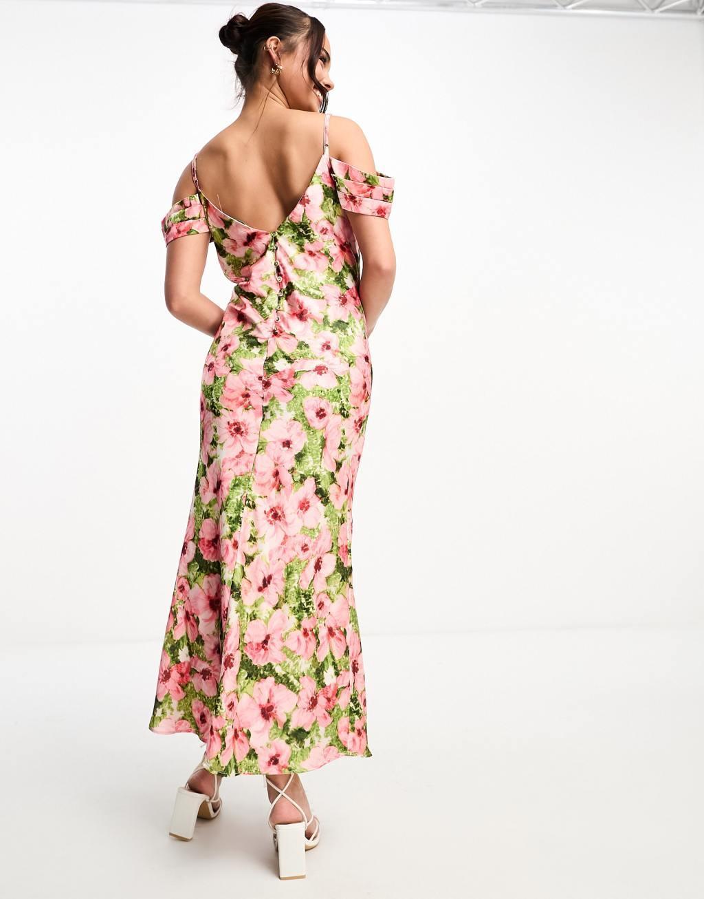 Hope & Ivy cold shoulder satin midaxi dress Product Image