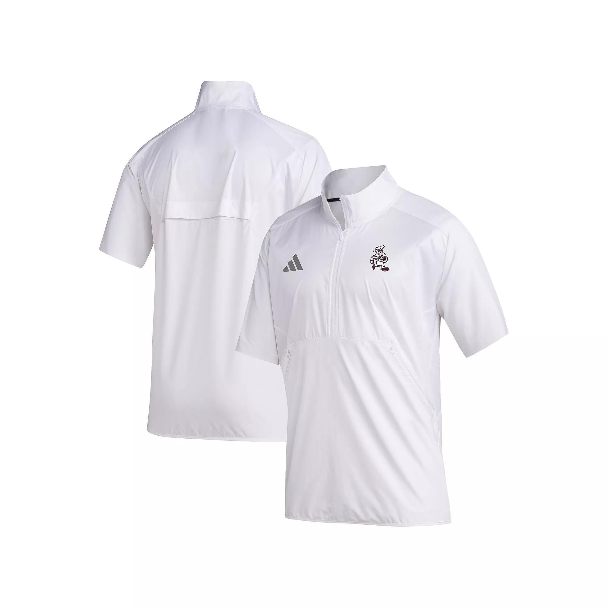 Men's adidas  White Texas A&M Aggies Ol' Sarge Sideline Short Sleeve Quarter-Zip Pullover Top, Size: Medium Product Image