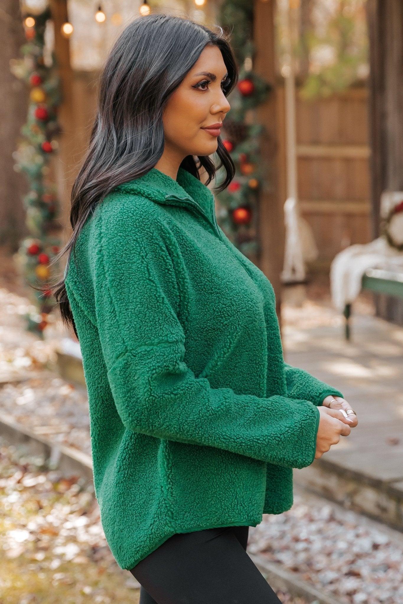 Green Sherpa Zip Up Jacket - FINAL SALE Product Image