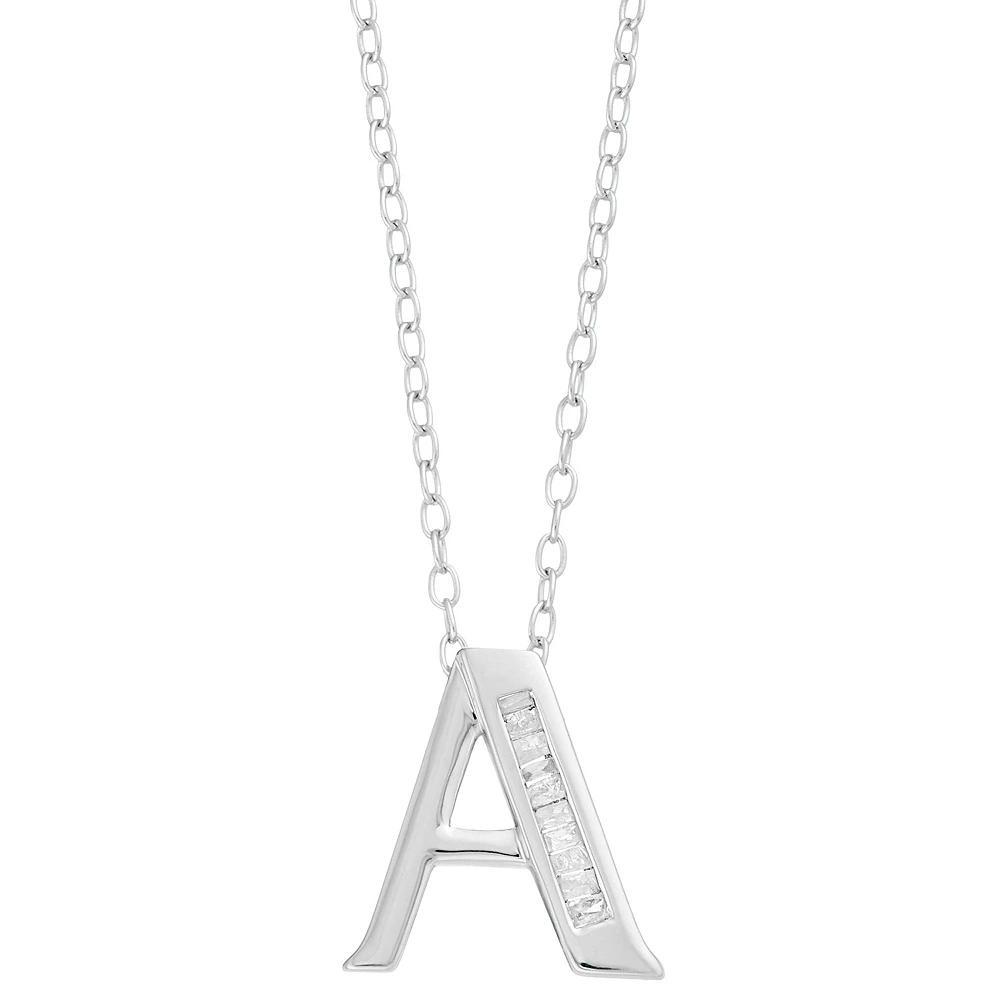 Sterling Silver Baguette Diamond Initial Pendant Necklace, Women's, Size: 18" Product Image