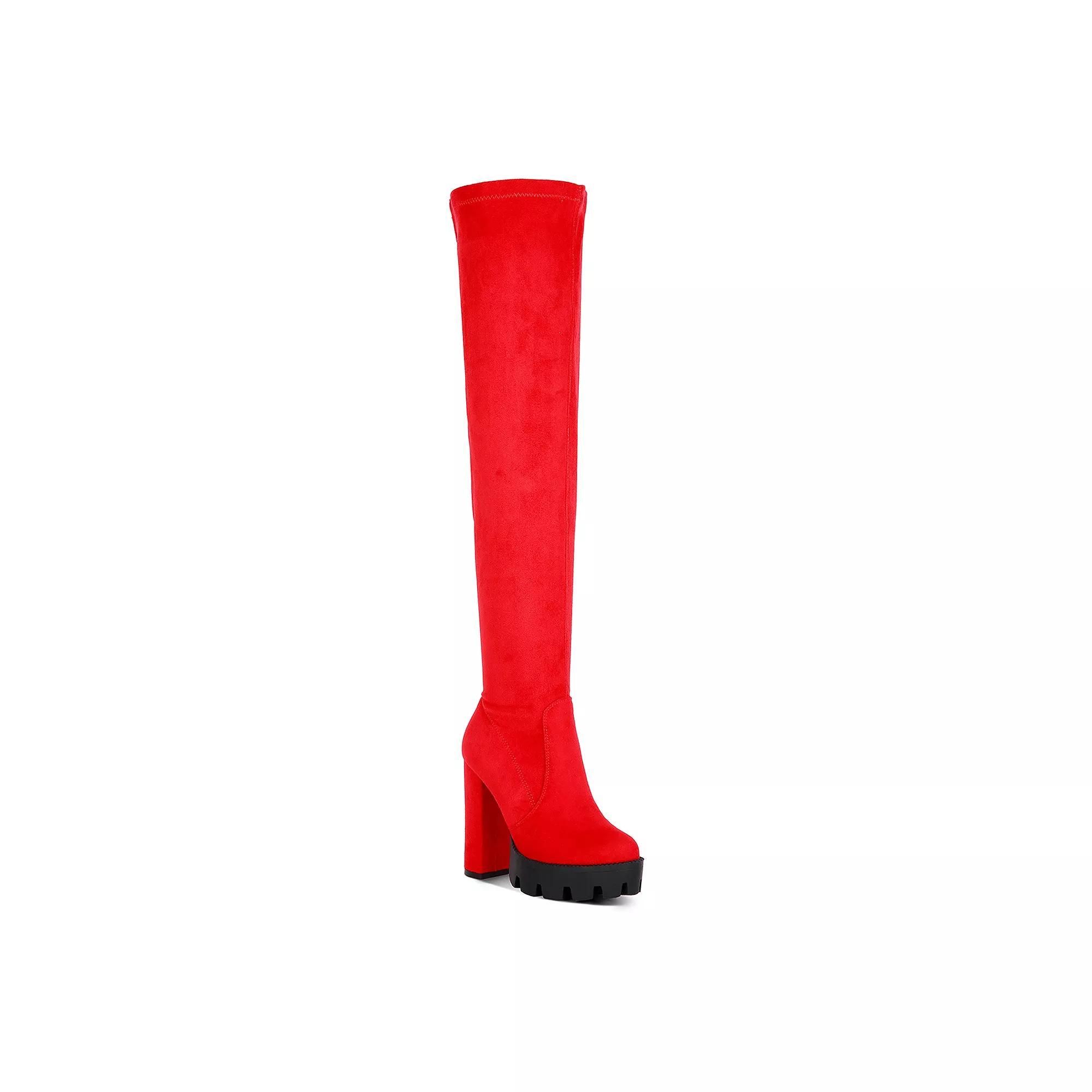 London Rag Maple Women's Knee High Block Heel Boots, Size: 7, Red Product Image