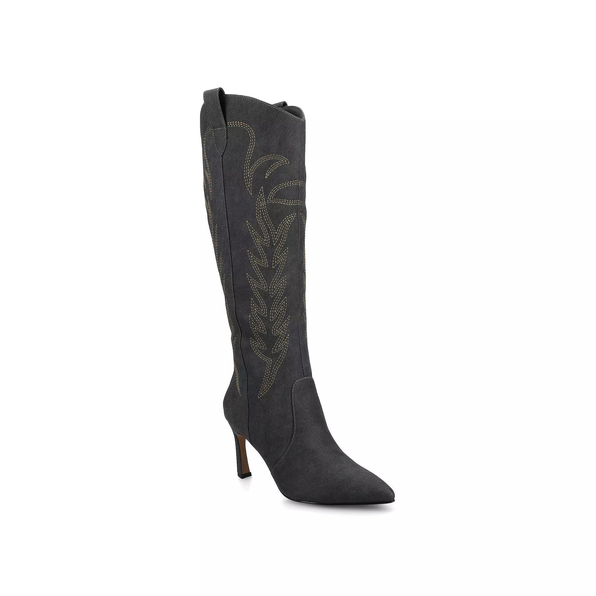 Journee Laramie Women's Stiletto Knee-High Embroidered Boots, Size: 11, Grey Product Image