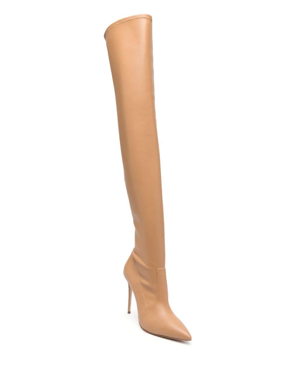 CASADEI 105mm Thigh-high Leather Boots In Neutrals Product Image