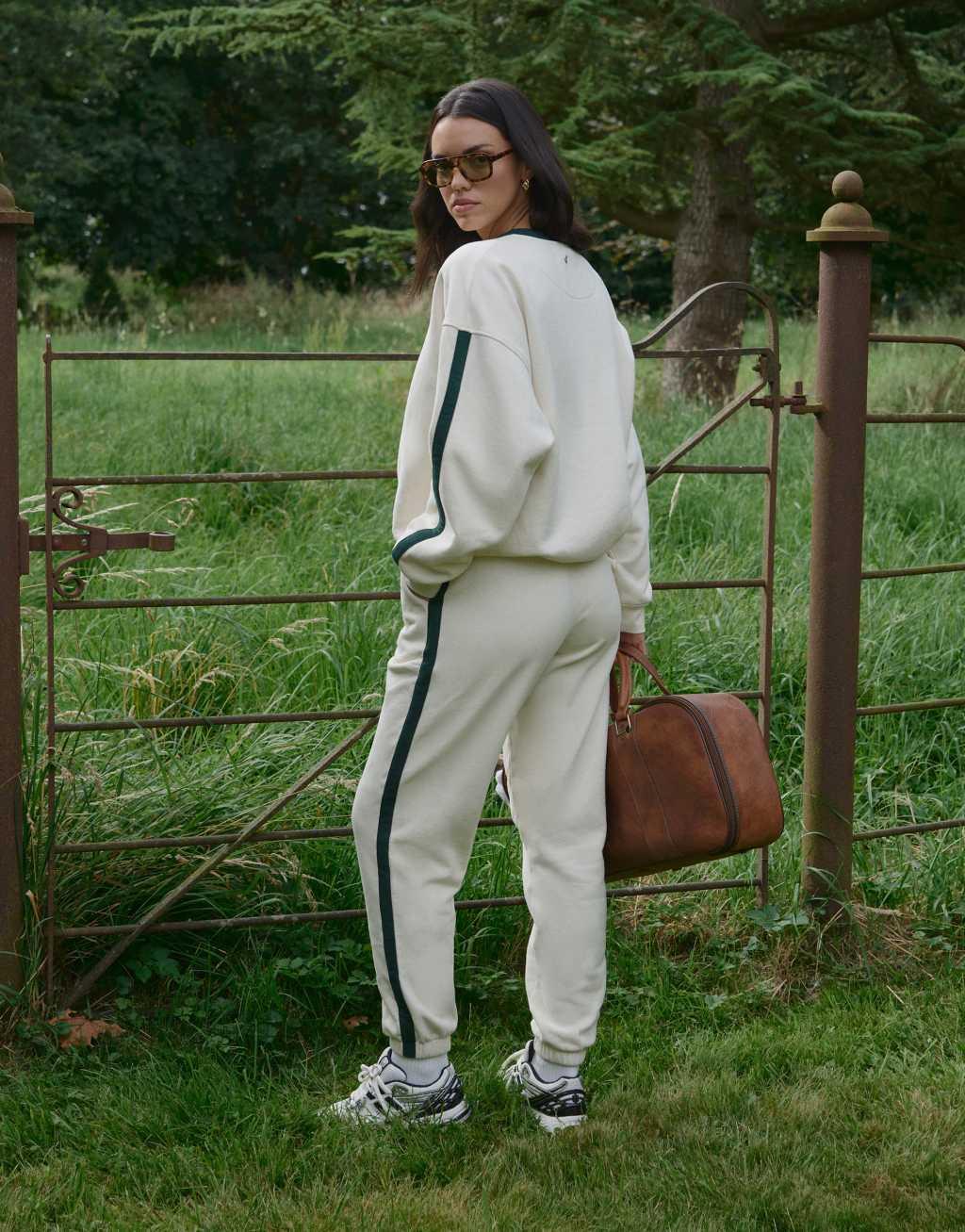 4th & Reckless Sloane cuff sweatpants in green and cream contrast Product Image