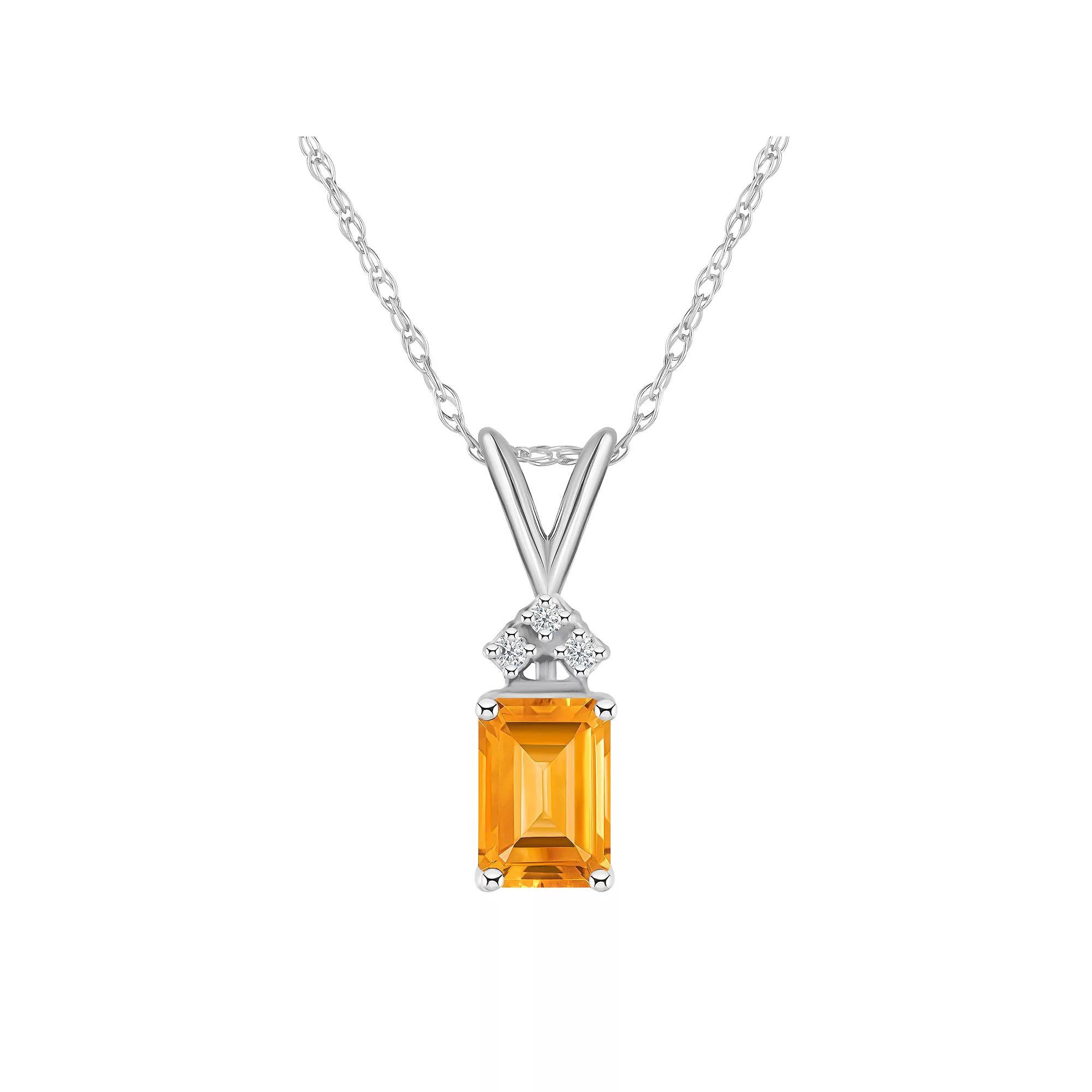 Celebration Gems 14k Gold Emerald Cut Citrine & Diamond Accent Pendant Necklace, Women's, Size: 18", 14k Whgold Product Image