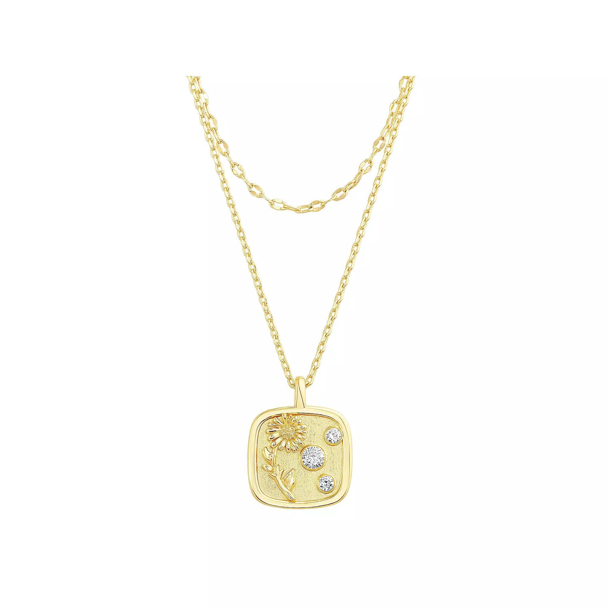 Paige Harper Gold Plated Double-Layered Daisy Disc CZ Necklace, Womens, Size: 18/20+2, Gold Tone Product Image