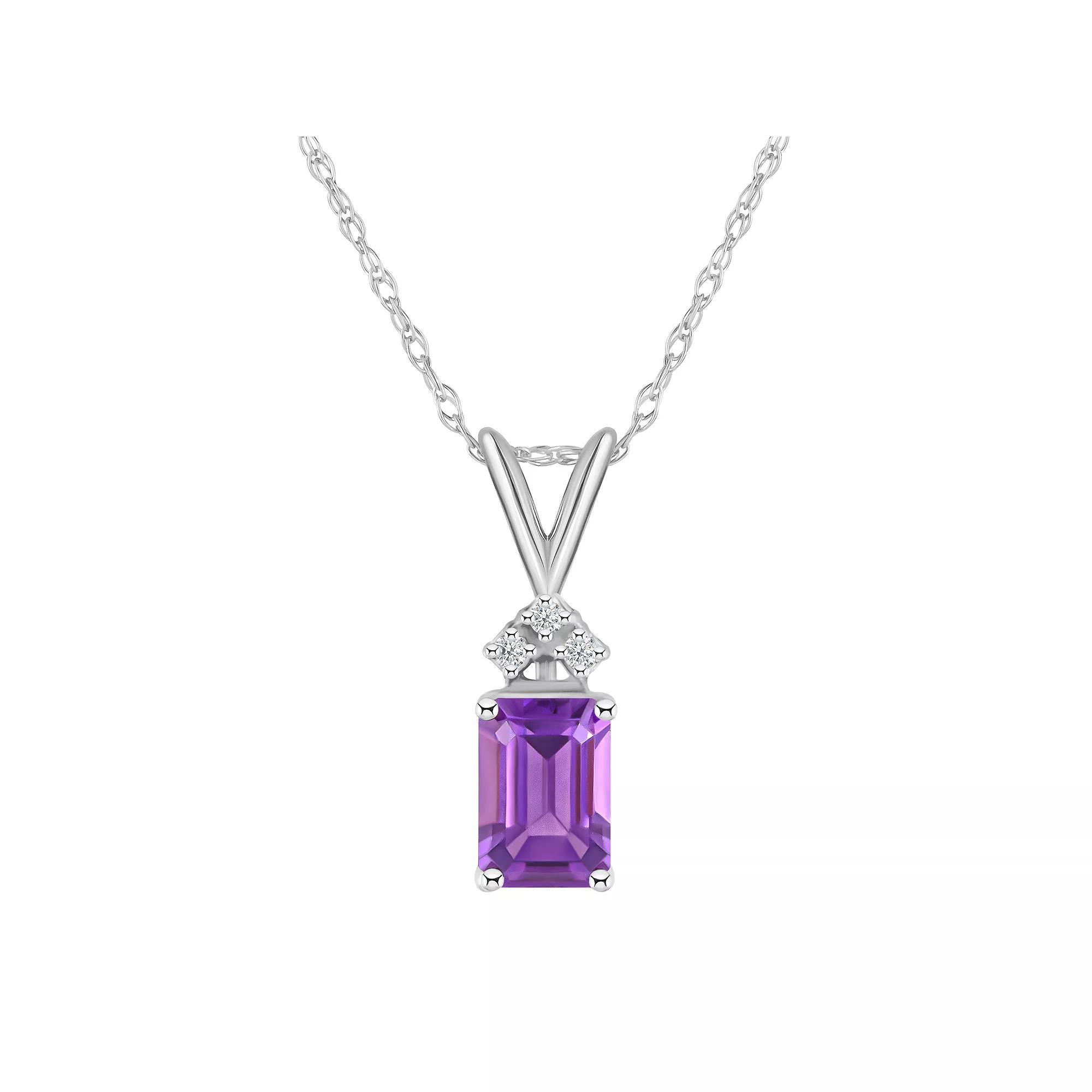 Celebration Gems 14k Gold Emerald Cut Amethyst & Diamond Accent Pendant Necklace, Women's, Size: 18" Product Image