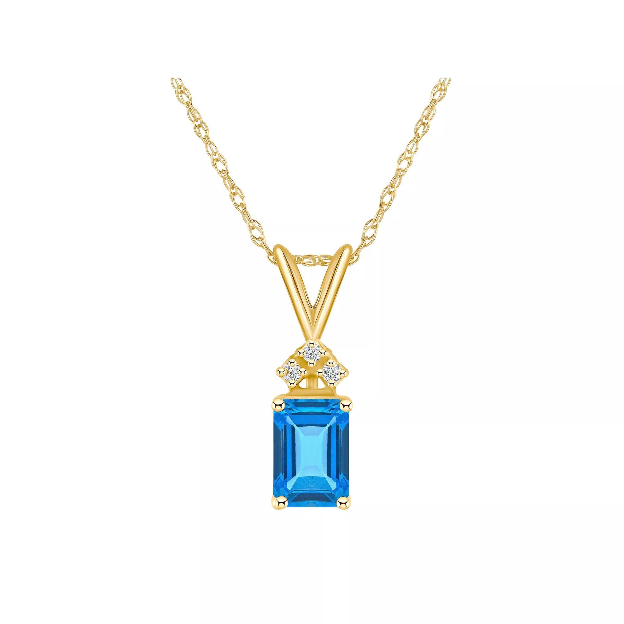 Celebration Gems 14k Gold Gemstone & Diamond Accent Pendant Necklace, Women's, Size: 18", Blue Topaz Product Image