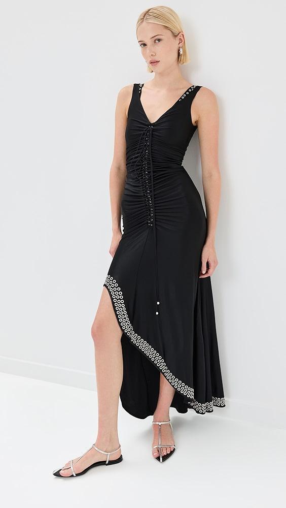 rabanne Long Black Dress with Embroidered Metallic Eyelets | Shopbop Product Image