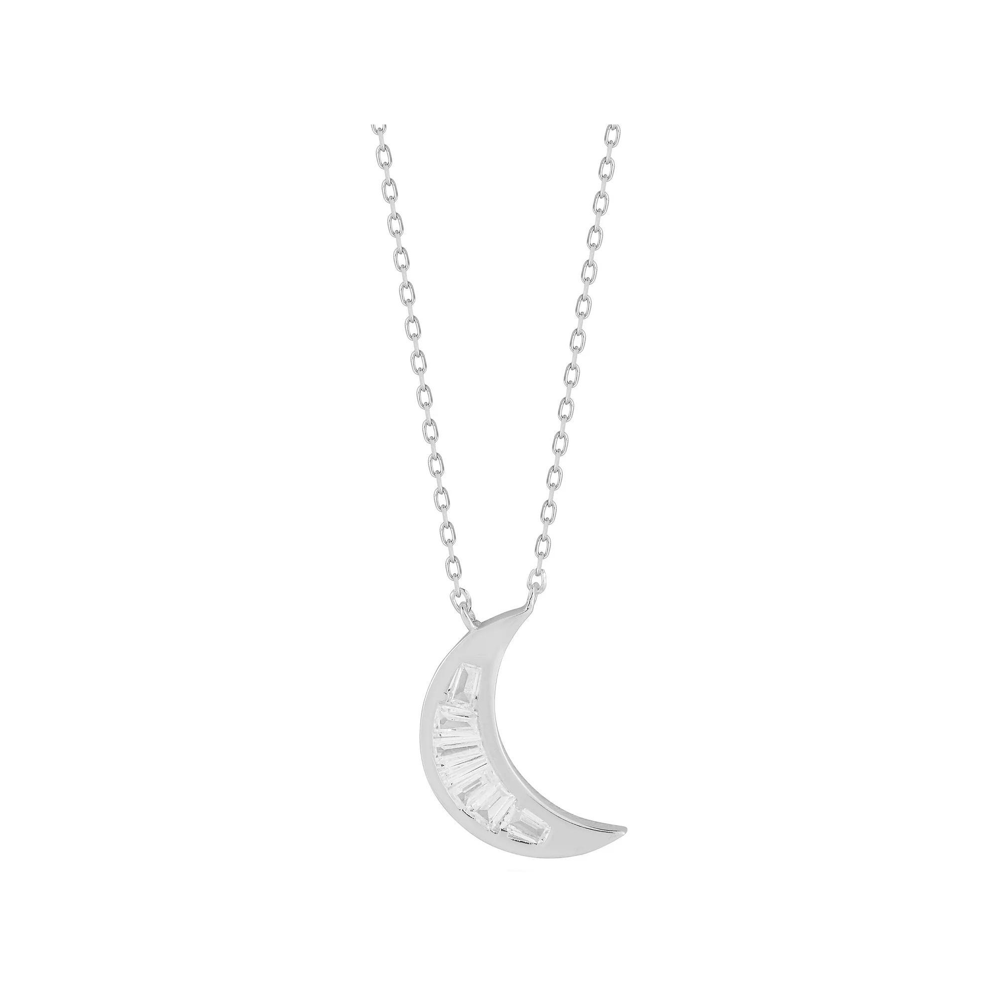 Sunkissed Sterling Cubic Zirconia Moon Pendant Necklace, Womens Silver Tone Product Image