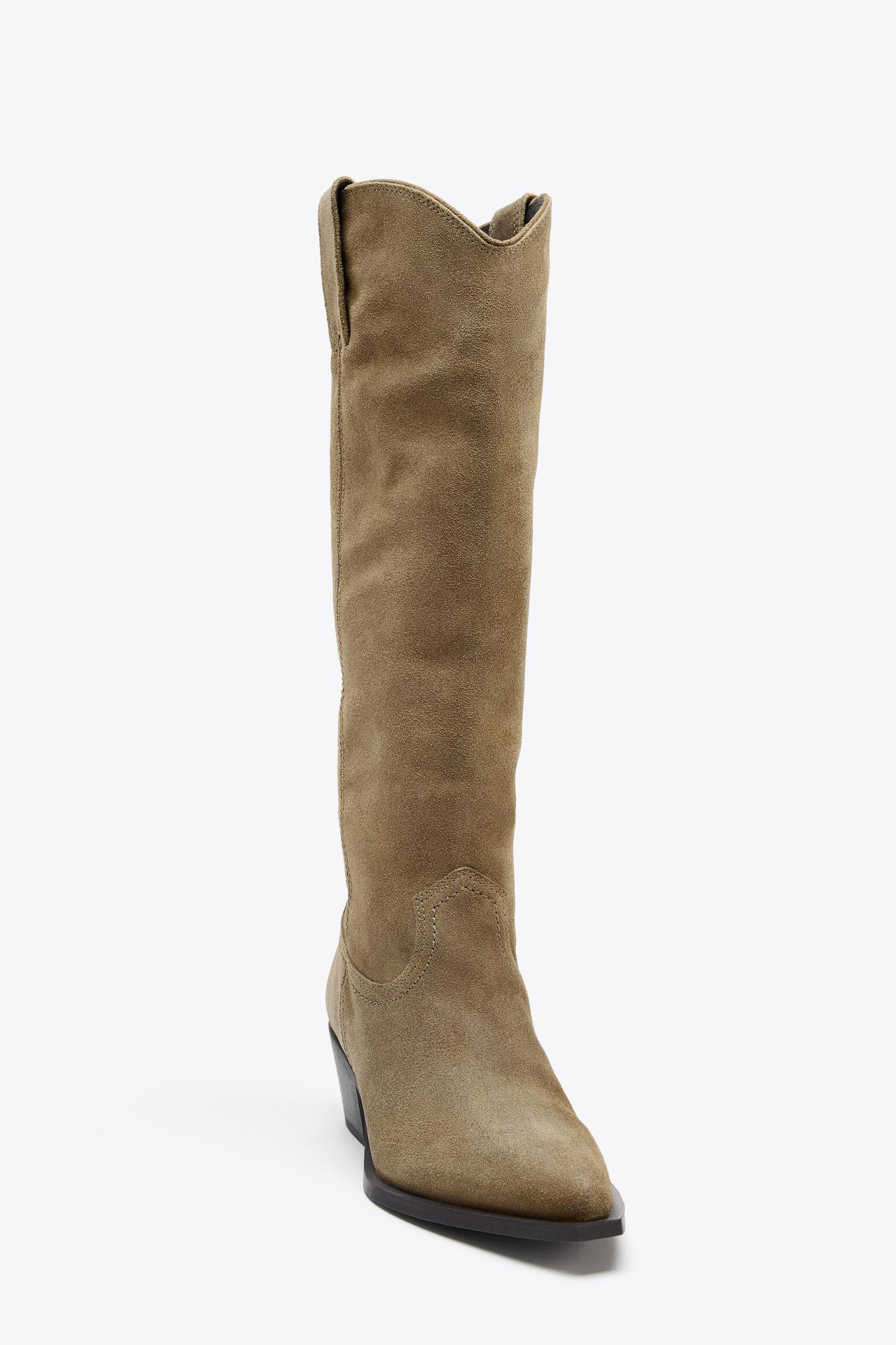 SPLIT LEATHER HIGH-HEELED BOOTS Product Image