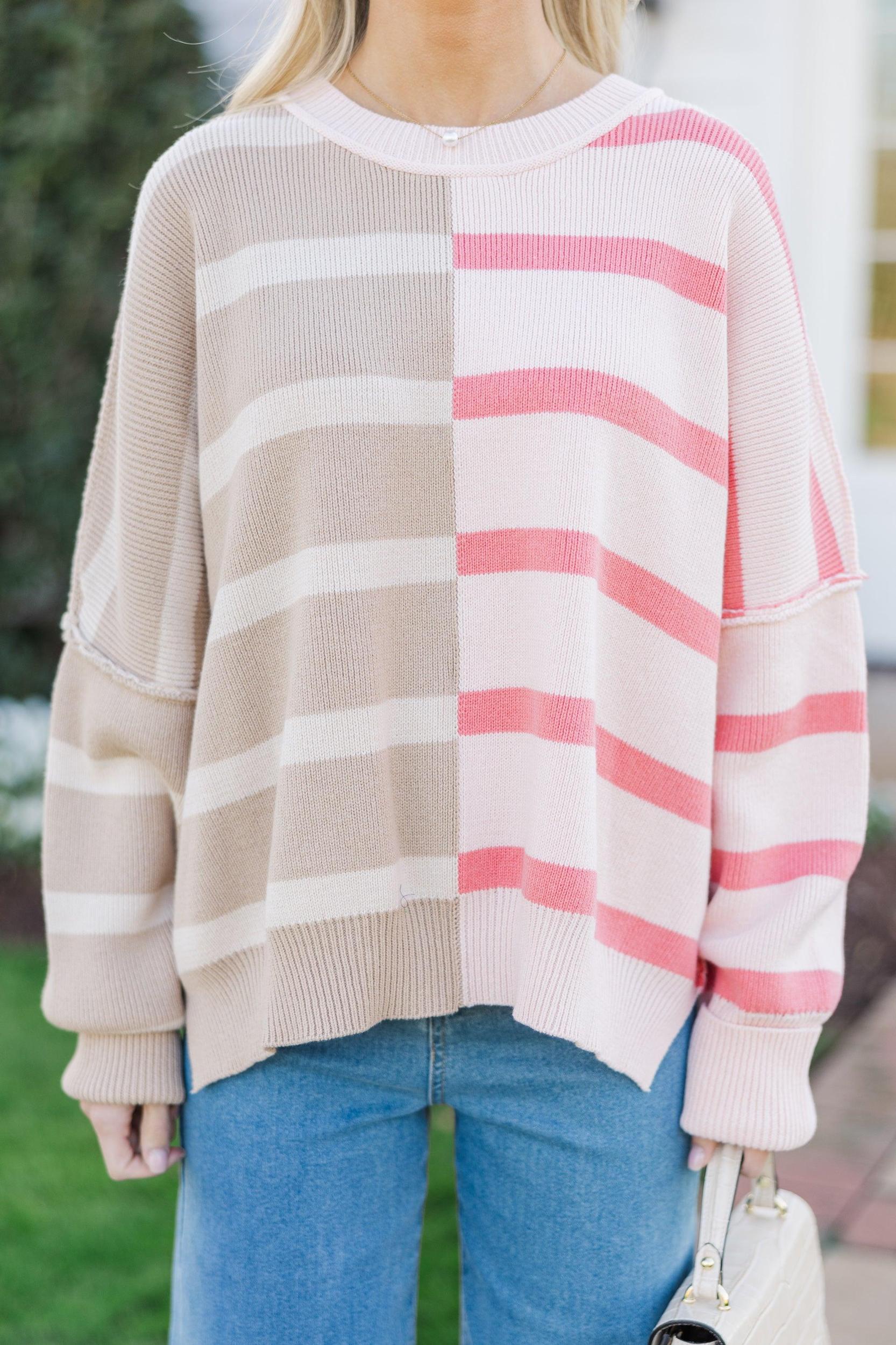 Give You Joy Peach Pink Striped Sweater Female Product Image