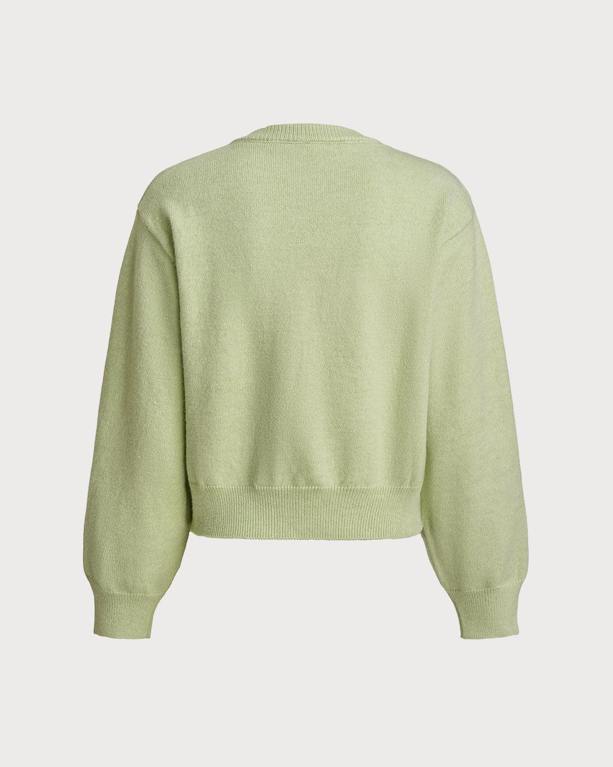 Green Round Neck Single Breasted Cardigan Product Image