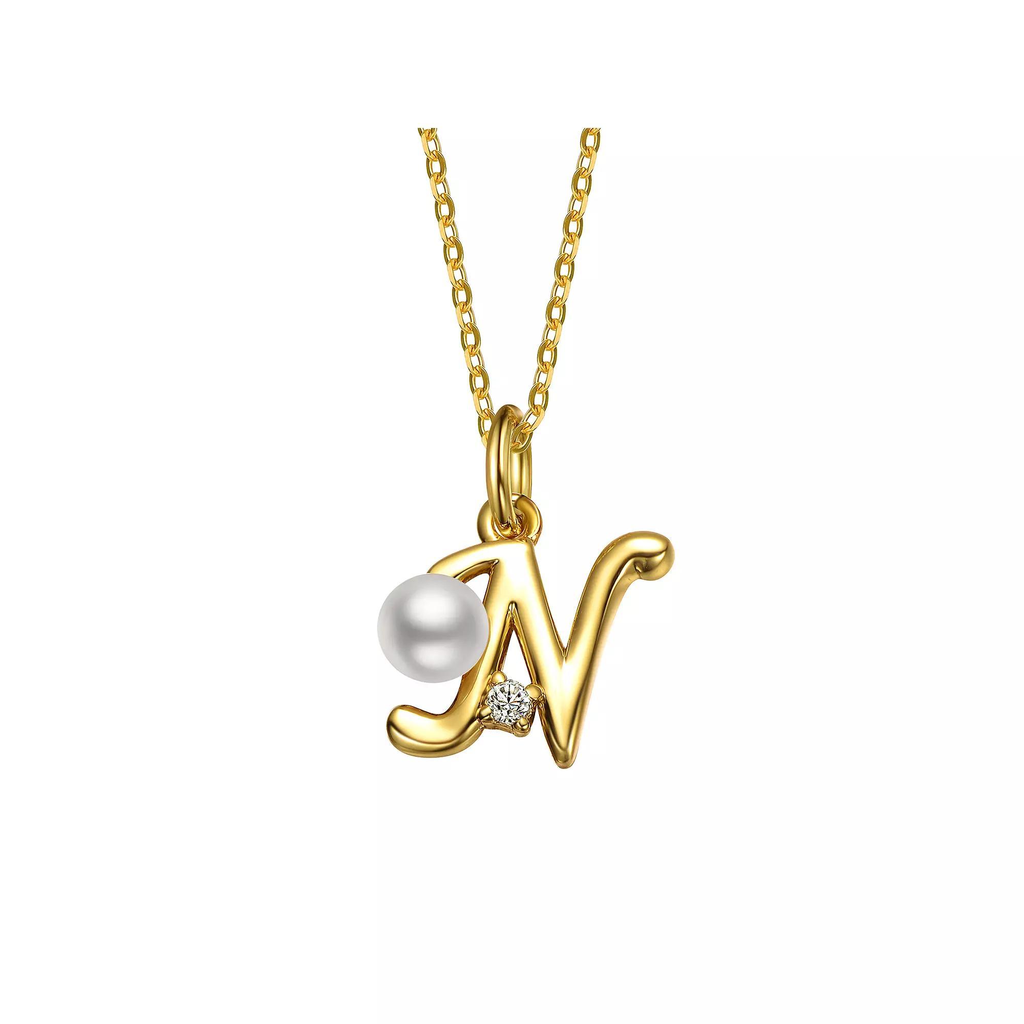 14k Gold Plated Simulated Pearl Initial Pendant Necklace, Womens Product Image