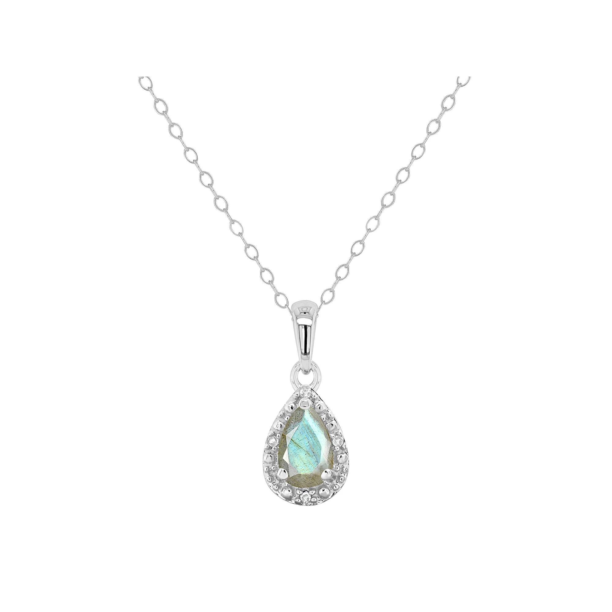 Celebration Gems Sterling Silver Pear Shaped Labradorite & Diamond Accent Pendant Necklace, Women's, Size: 18" Product Image