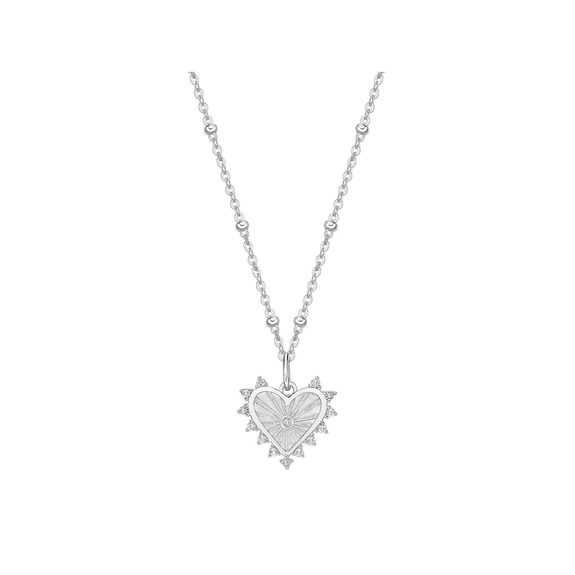 Gemminded Sterling Silver White Topaz Heart Pendant Necklace, Women's, Size: 18" Product Image