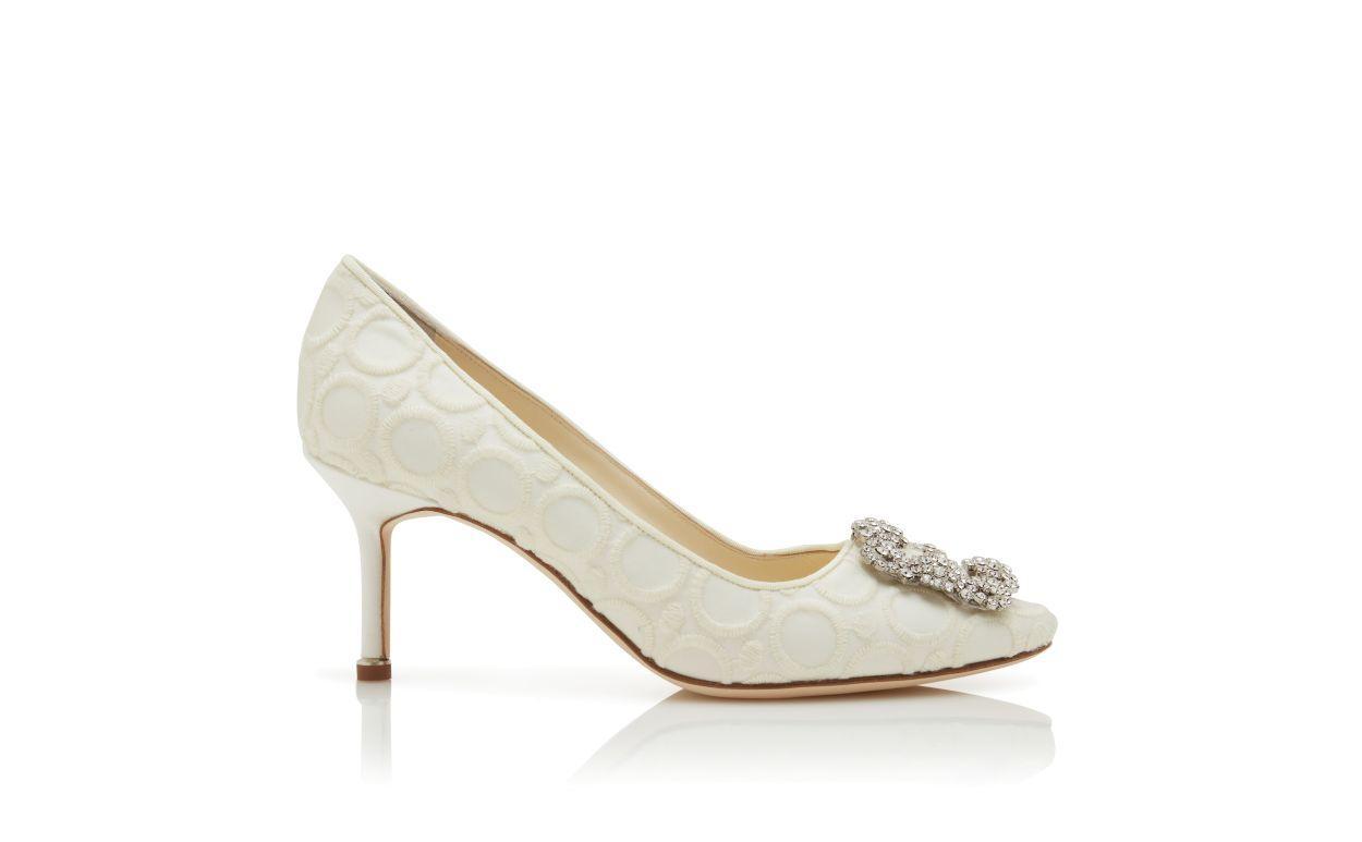 HANGISI 70 White Silk Jewel Buckle Pumps Product Image