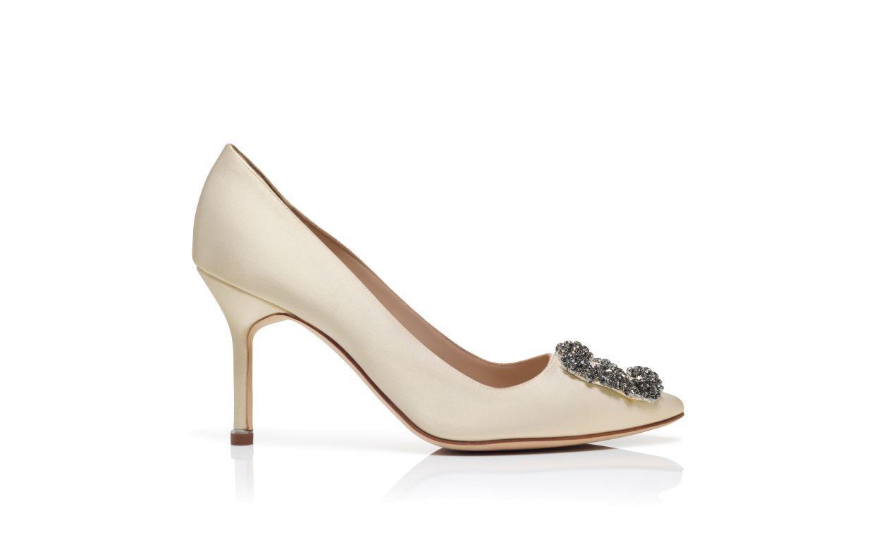 HANGISI 90 White Satin Jewel Buckle Pumps Product Image