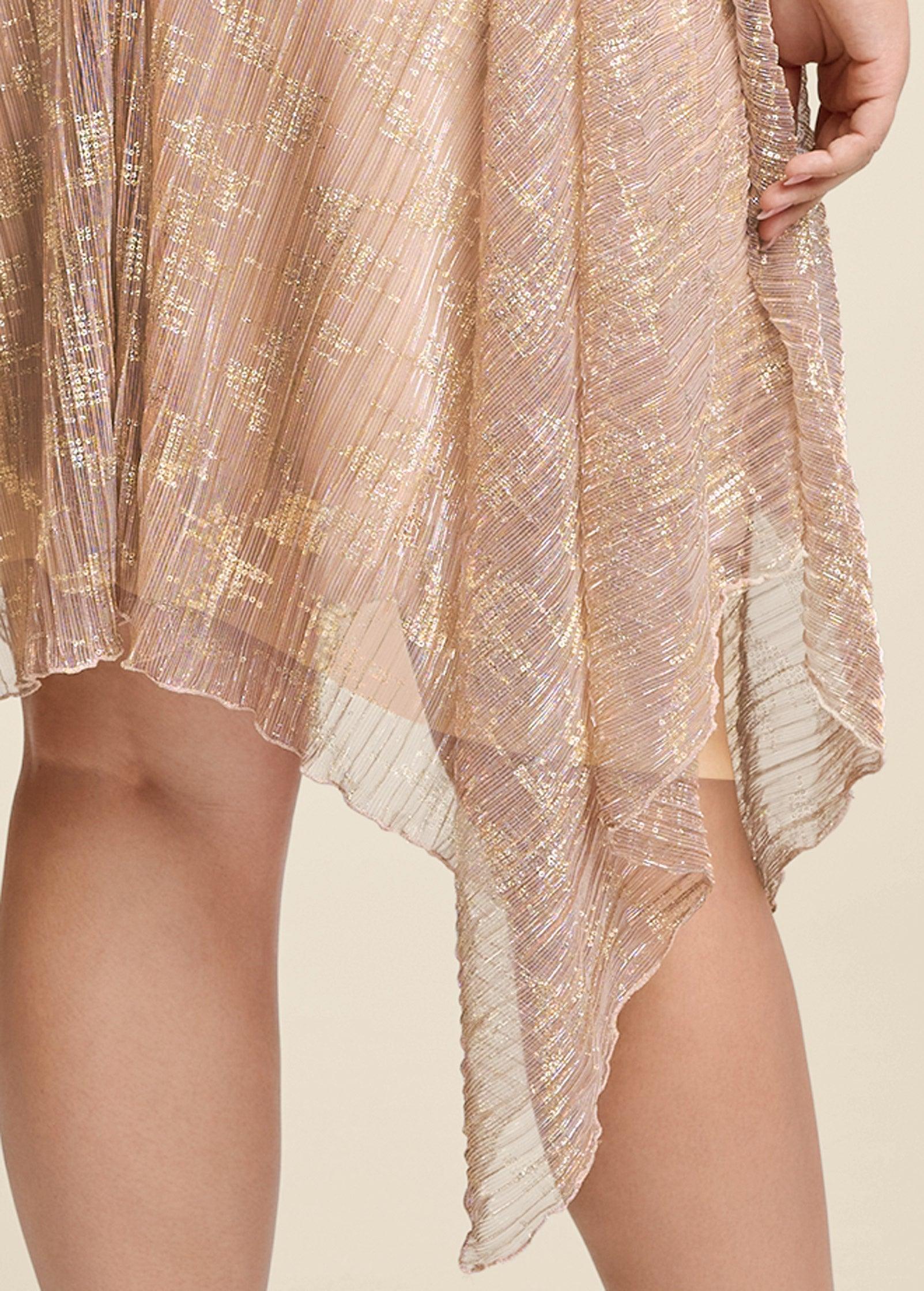 Hanky Hem Shimmer Dress - Rose Gold Product Image