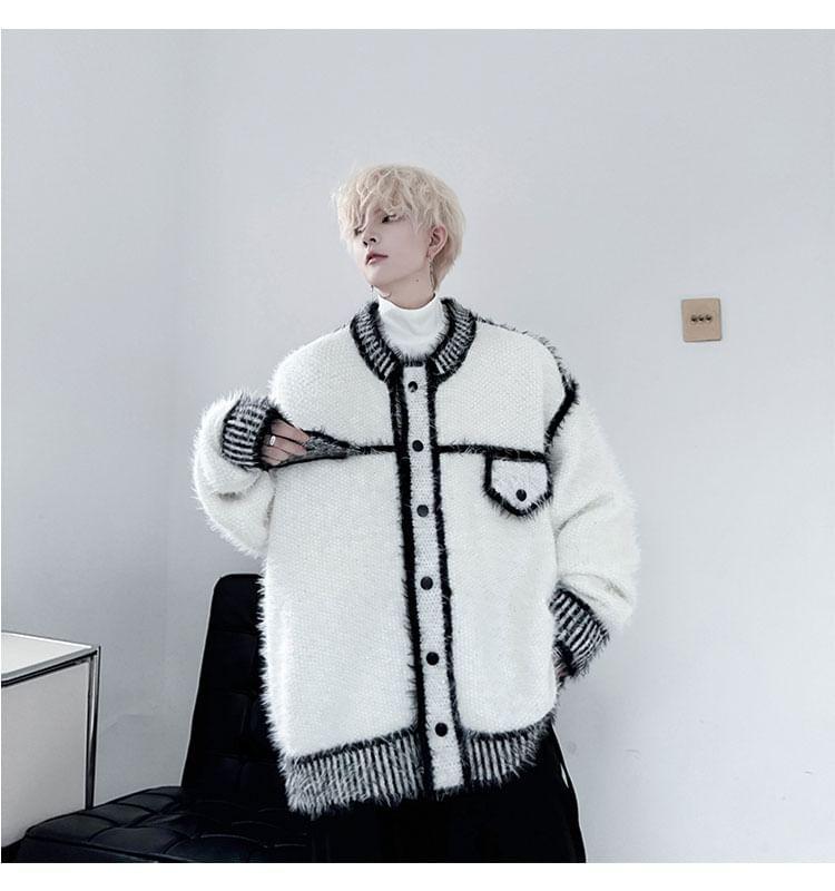 Round Neck Two Tone Oversized Cardigan Product Image