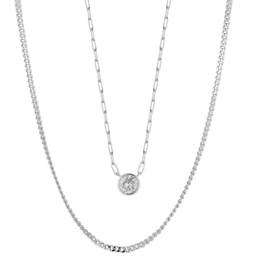 Sunkissed Sterling Cubic Zirconia Double Strand Necklace, Women's, Size: 18", Silver Tone Product Image