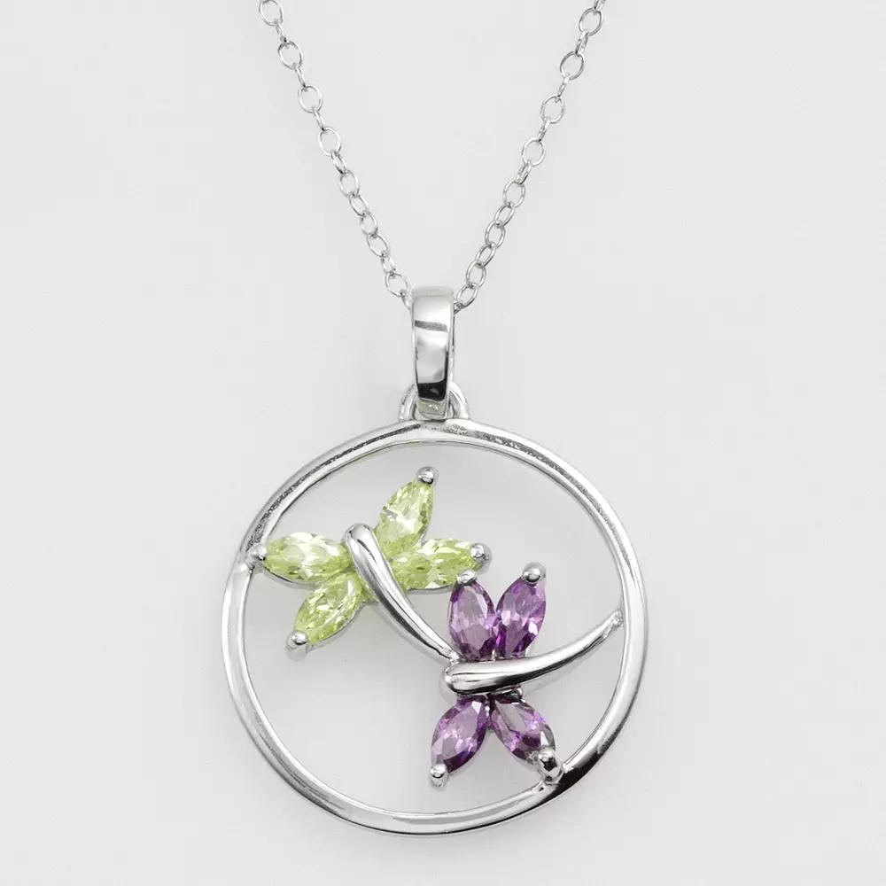 Jewelry for Trees Platinum Over Silver Cubic Zirconia Dragonfly Pendant, Women's Product Image